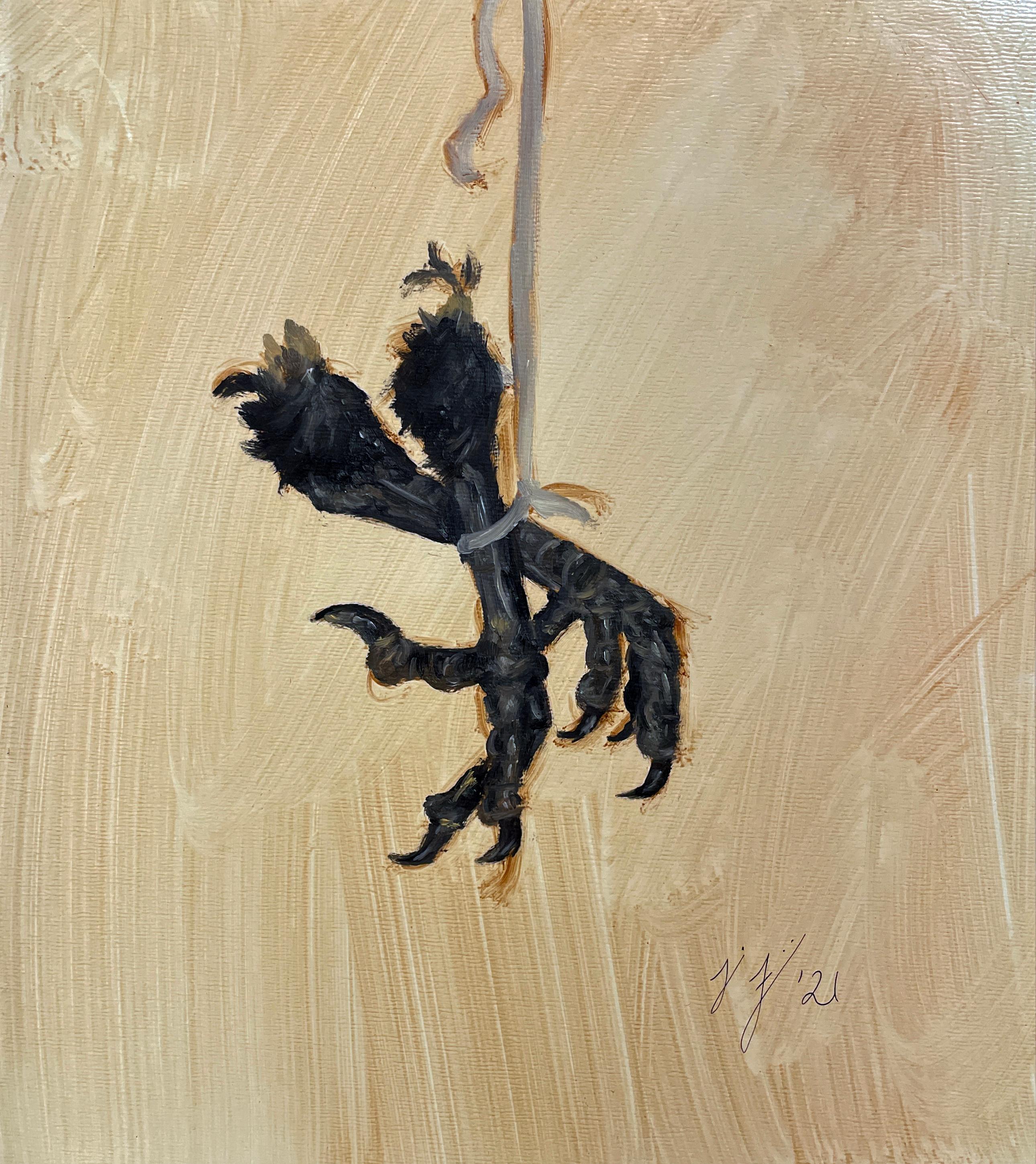 Étude des pieds de Crow - Peinture à l'huile originale sur panneau, encadrée en vente 1
