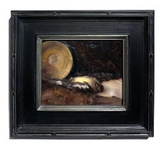 Laid to Rest - Still Life with Dead Bird and Golden Plate, Oil on Panel, Framed
