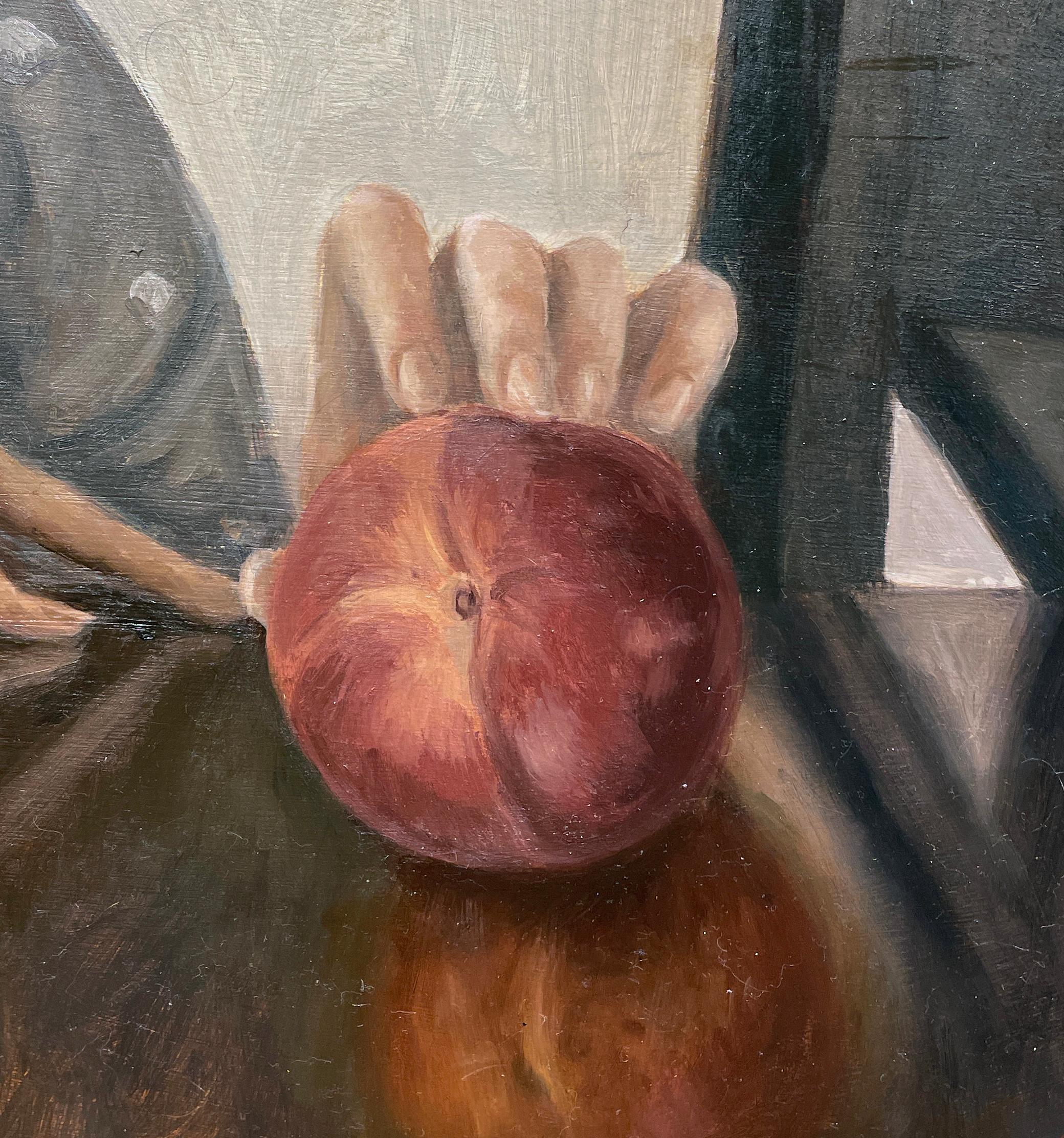 The Agreement - Contemplative weibliche Figur mit Früchten, Öl auf Tafel, gerahmt (Zeitgenössisch), Painting, von Tina Figarelli