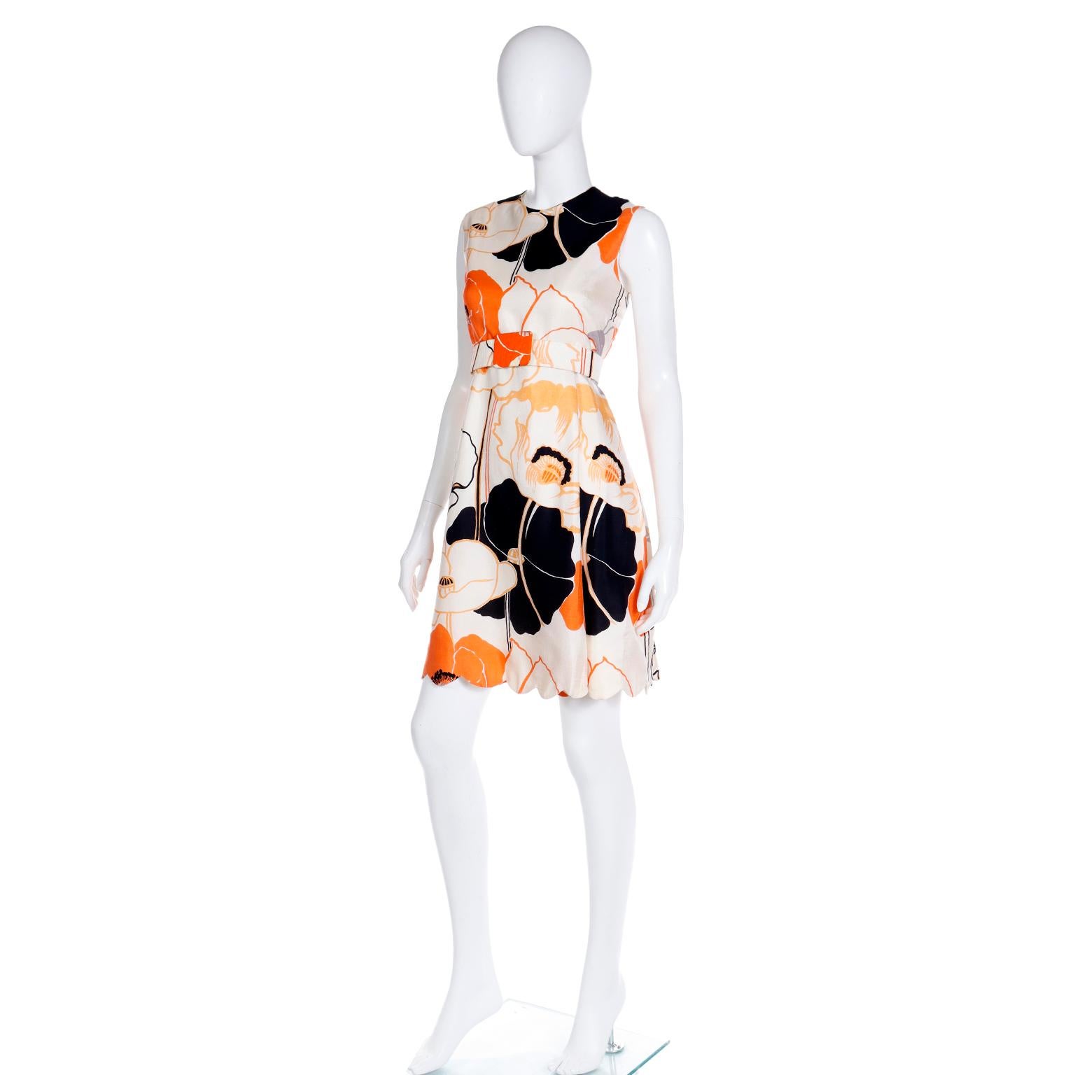 Tina Leser 1960's Vintage Sleeveless Silk Orange Floral Mini Dress For Sale 2