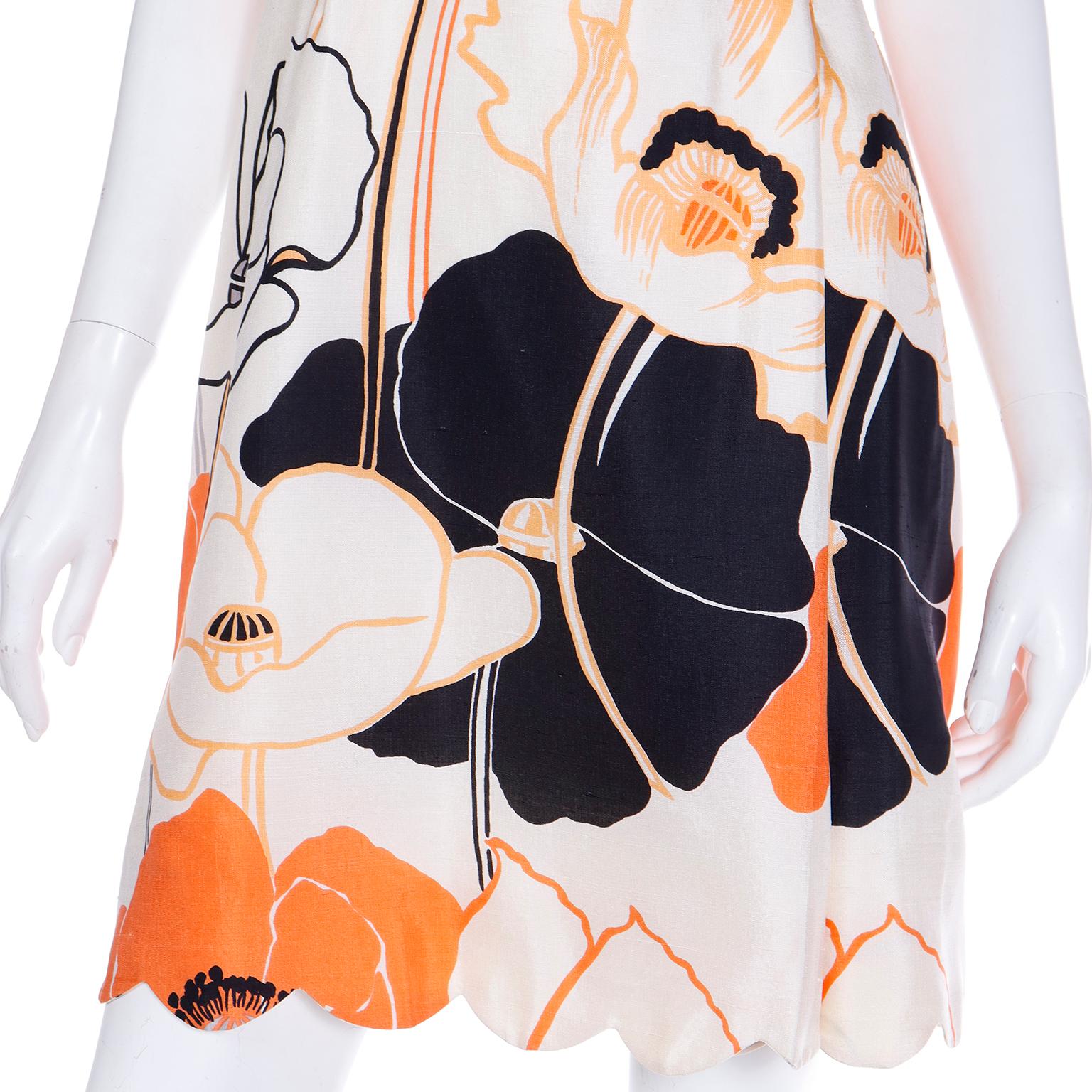 Tina Leser 1960's Vintage Sleeveless Silk Orange Floral Mini Dress For Sale 5