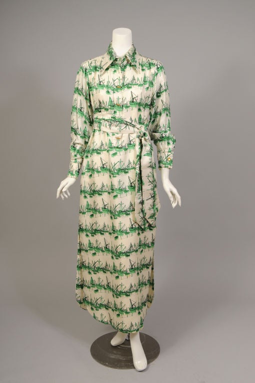 Tina Leser Original Green and Cream Nautical Silk Print Dress 2