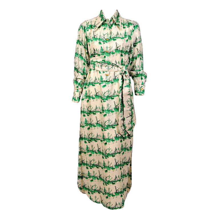 Tina Leser Original Green and Cream Nautical Silk Print Dress