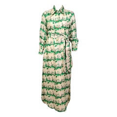 Vintage Tina Leser Original Green and Cream Nautical Silk Print Dress