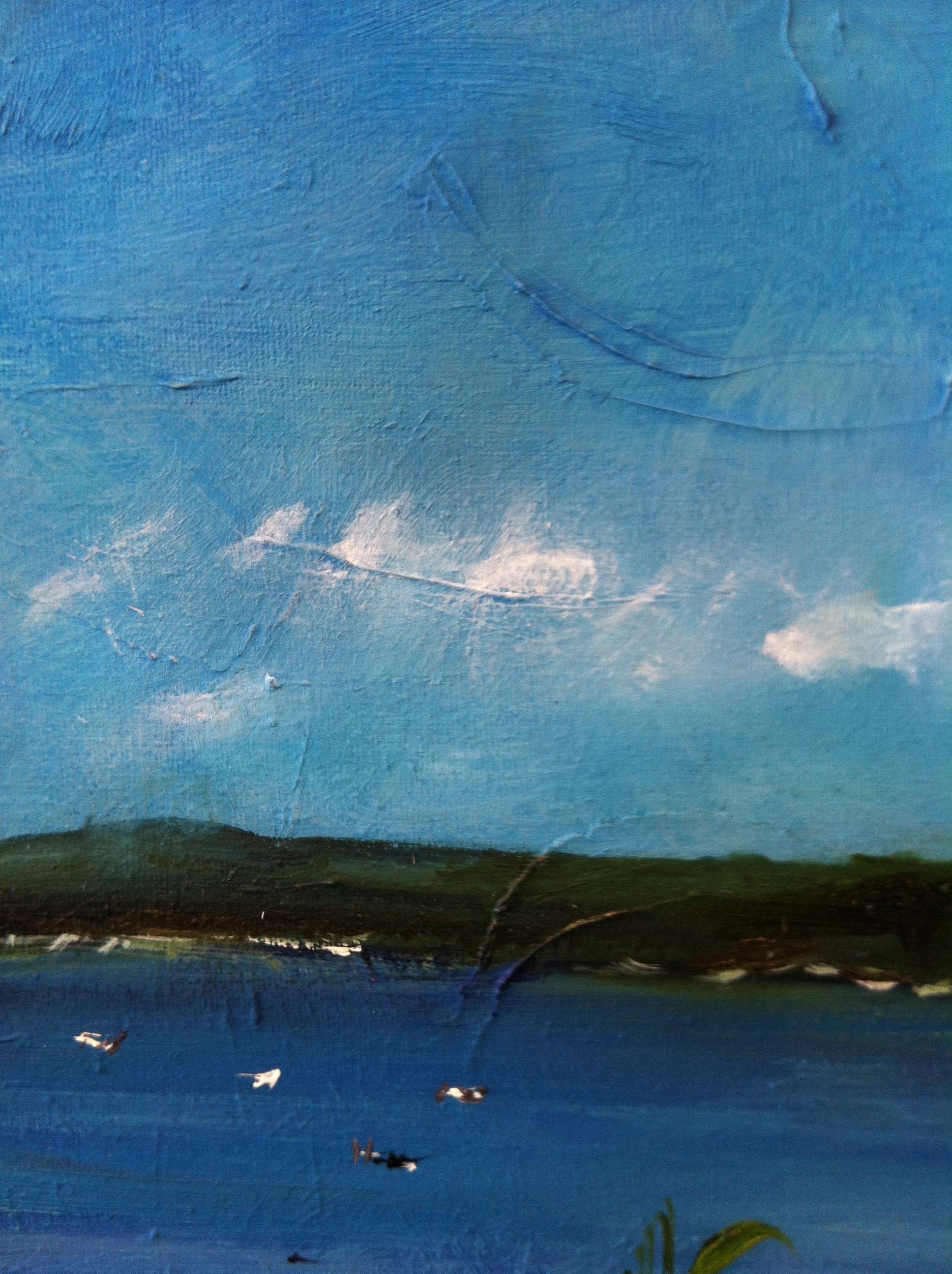 Landschaft in Öl und Leinwand, Landschaft  -- Gloucester-Griff (Blau), Still-Life Painting, von Tina Lincer