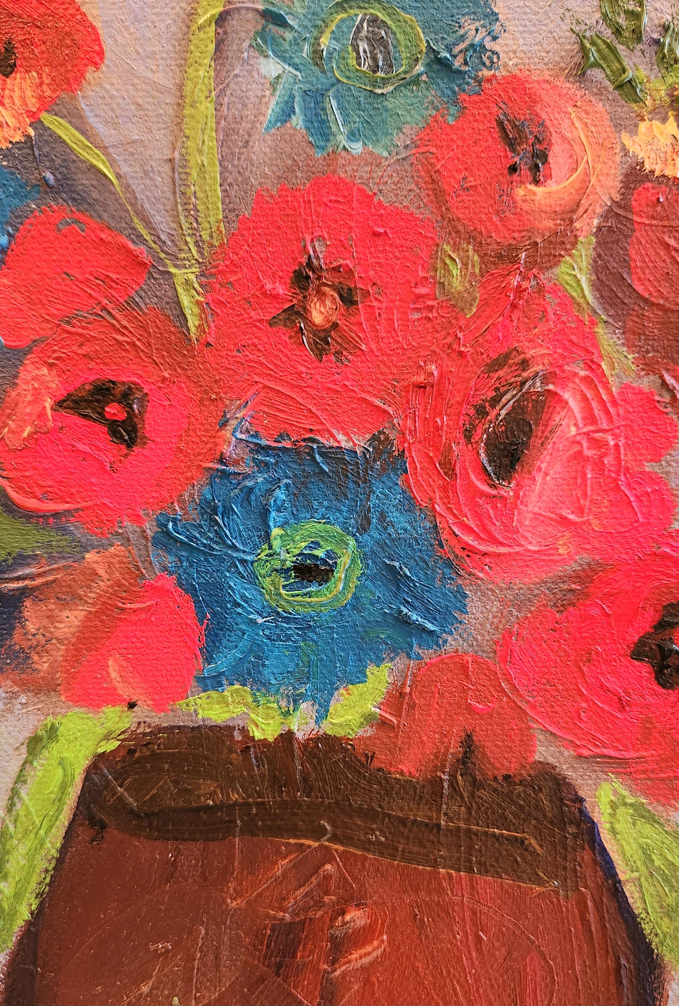 Oil on Canvas Painting -- Poppies & Anemones For Sale 2
