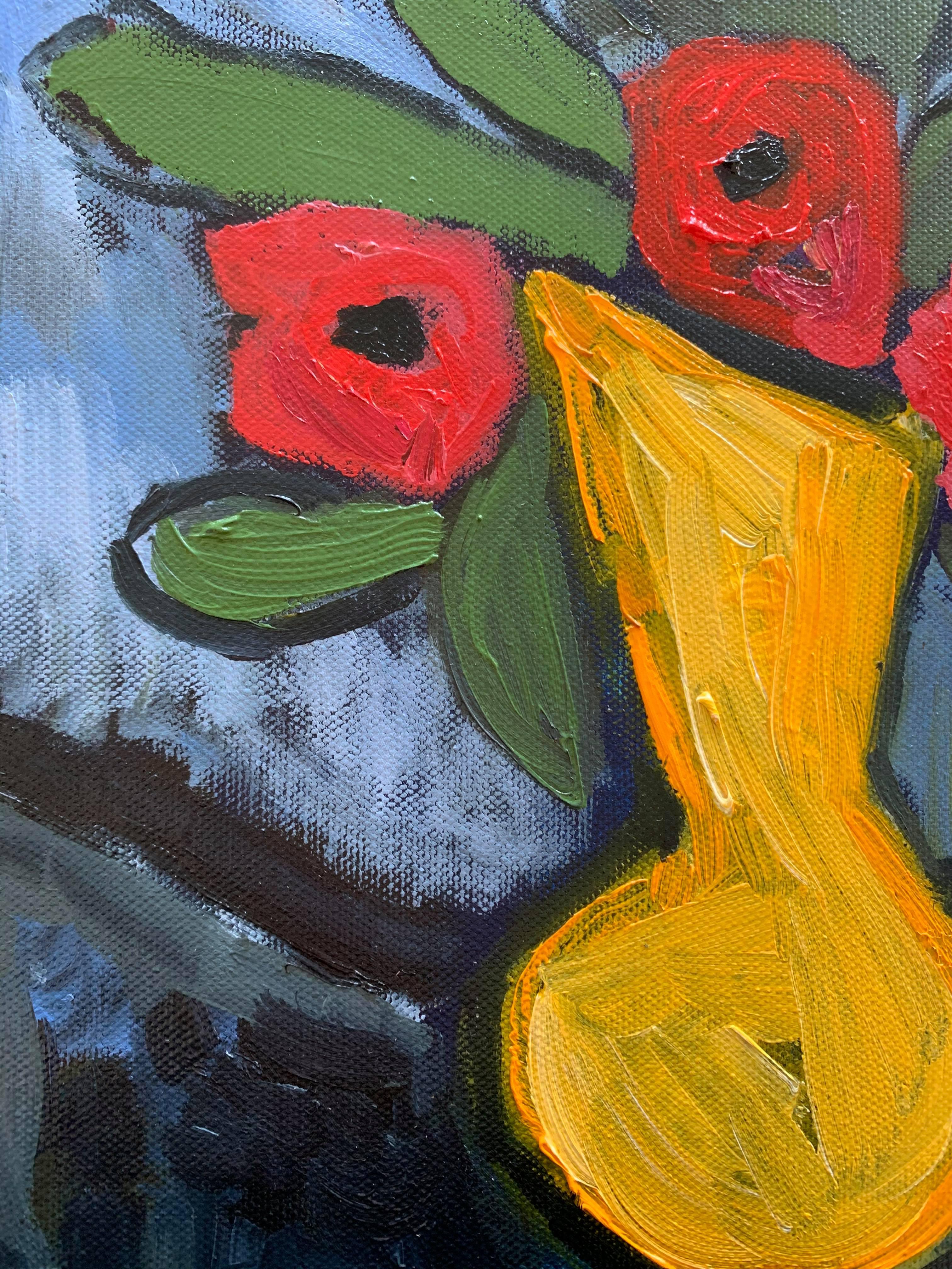 Oil on Canvas Still-life -- Yellow Vase - Contemporary Painting by Tina Lincer