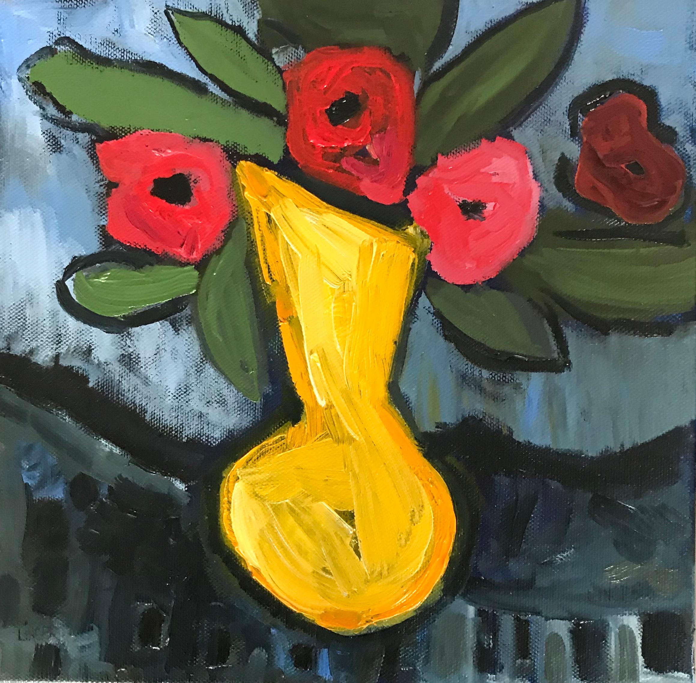 Tina Lincer Interior Painting - Oil on Canvas Still-life -- Yellow Vase