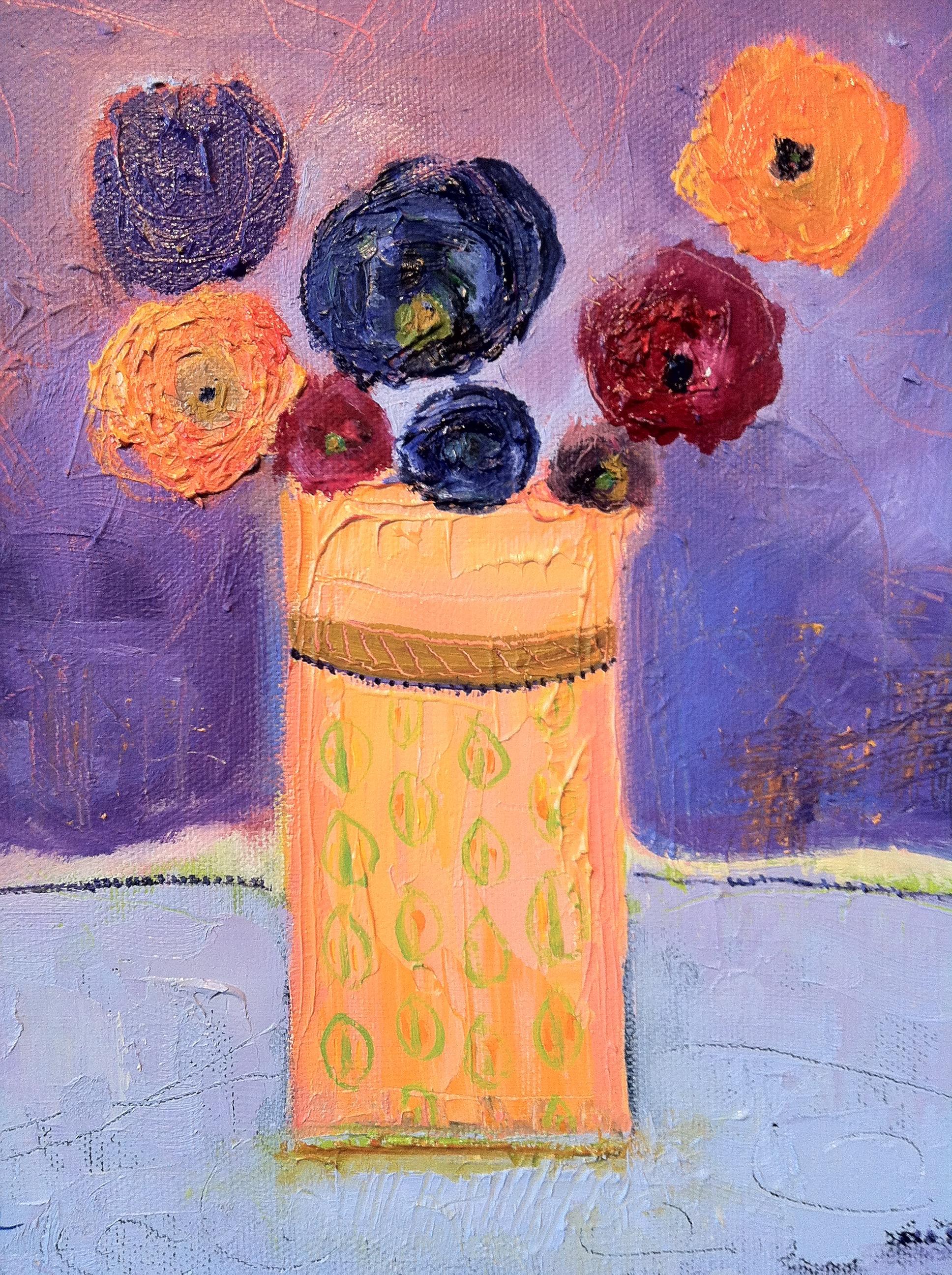 Nature morte - Peinture à l'huile - Vase en forme d' abricot - Painting de Tina Lincer
