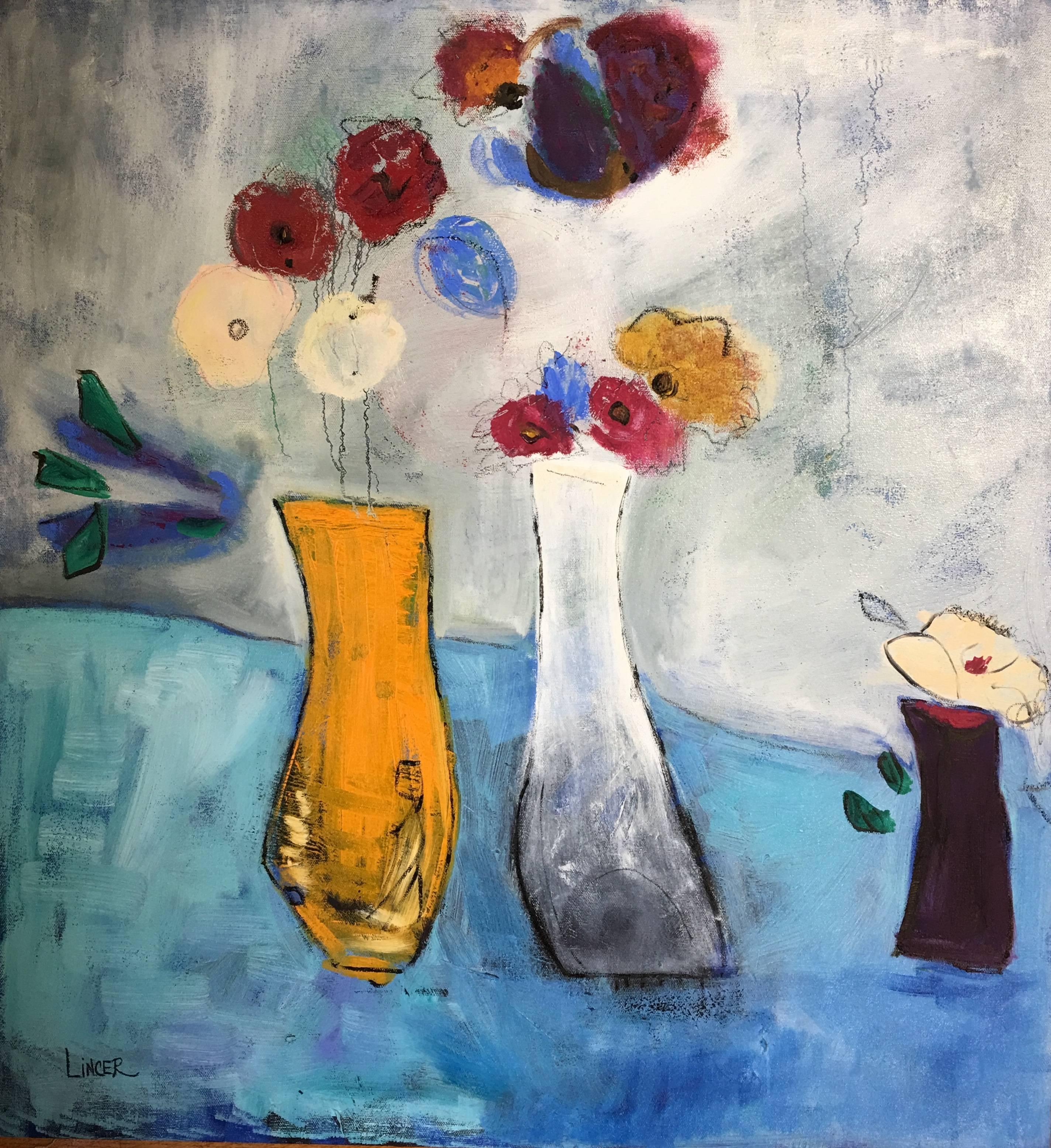 Tina Lincer Still-Life Painting - Three Vases