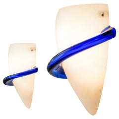 Tina Marie Aufiero for Venini Pair of White and Blue Glass Wall Lights
