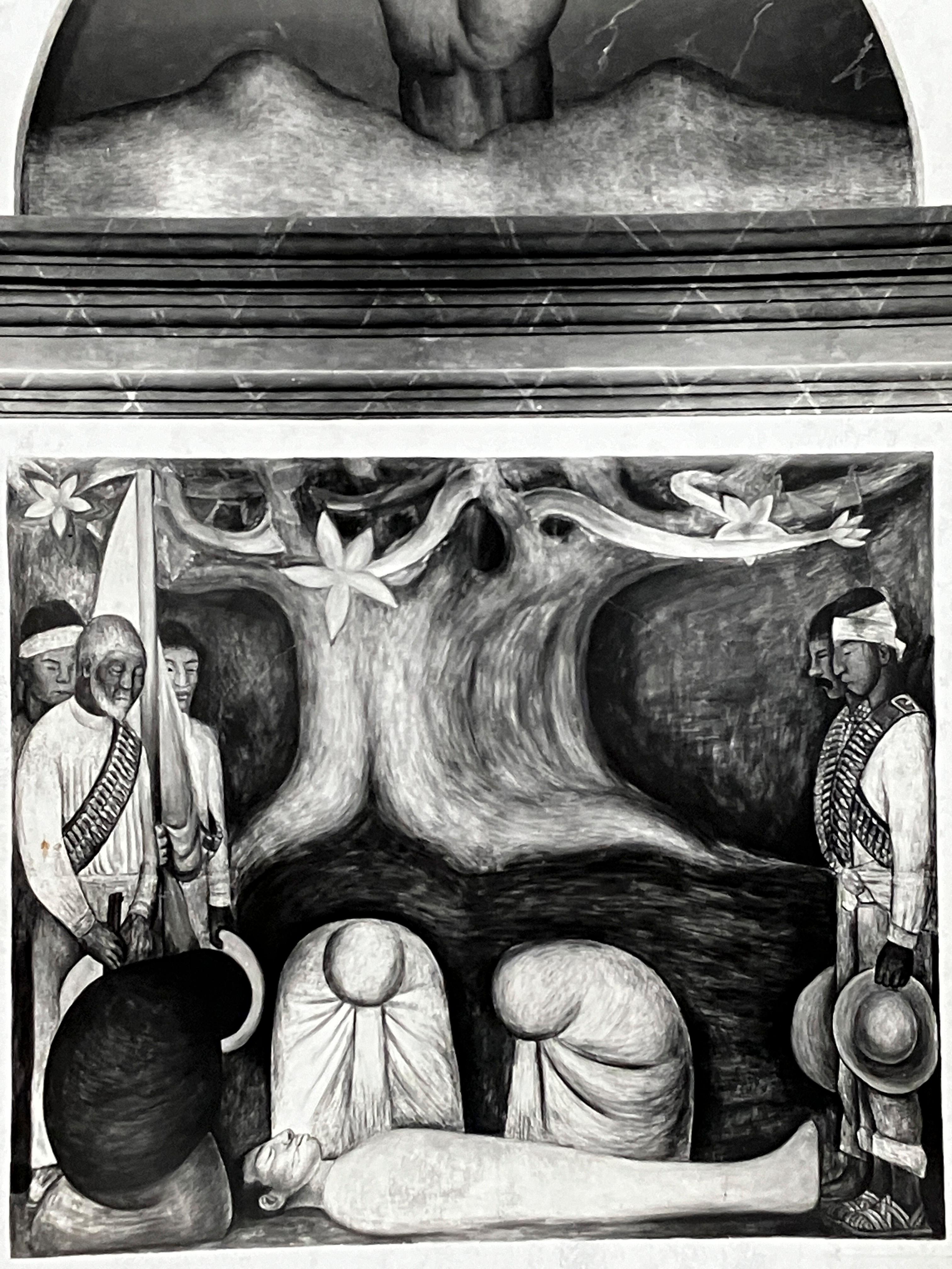 Ein Original-Silbergelatineabzug der Fotografin Tina Modotti aus den 1920er Jahren, der ein Fresko von Diego Rivera im Bildungsministerium in Mexiko-Stadt, Mexiko, zeigt.  Das Foto ist auf der Rückseite mit dem Stempel "Photographs-Tina Modotti