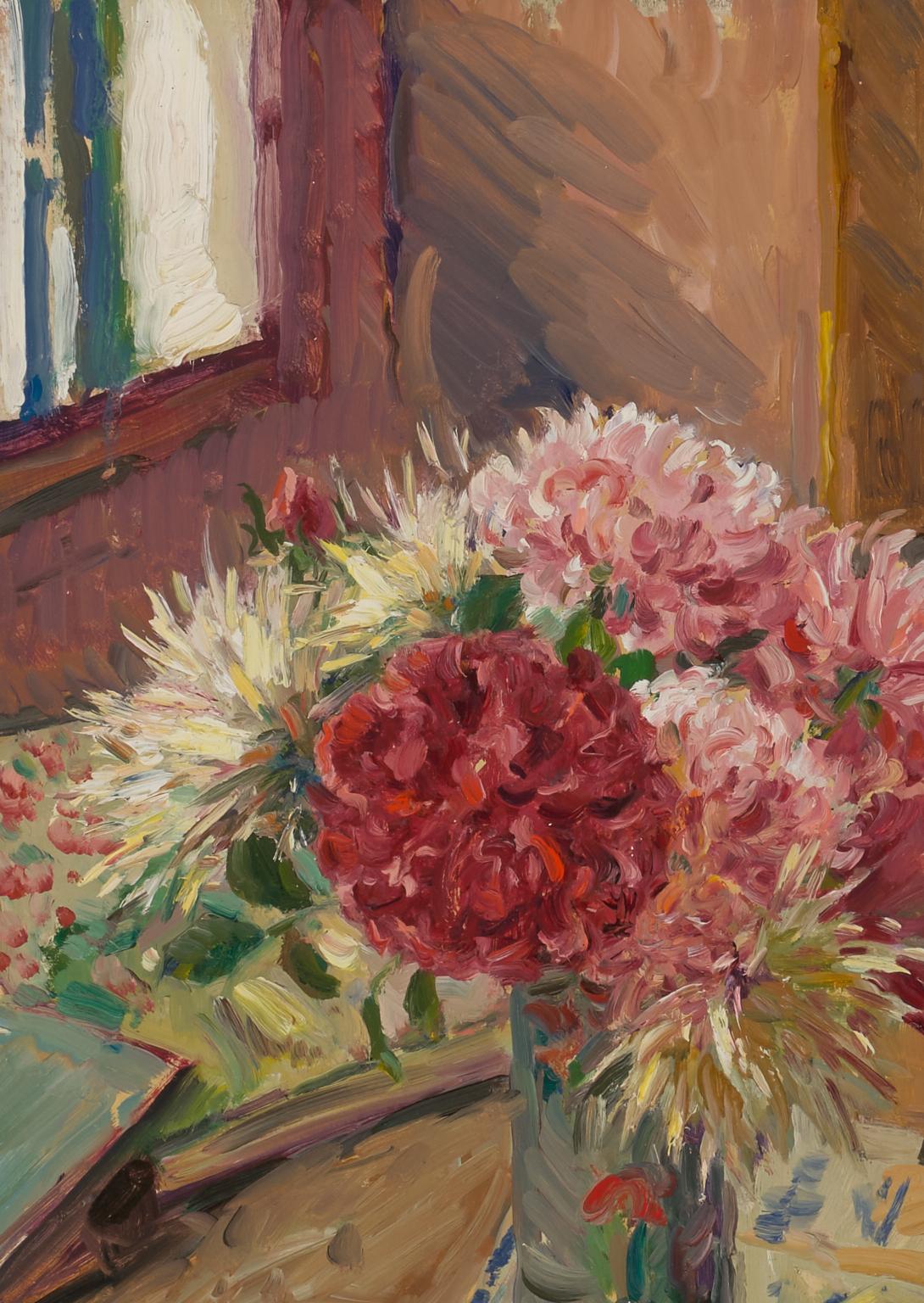 Dalias y rosas Óleo sobre tabla  Naturaleza muerta floral  Luz y sombra  14