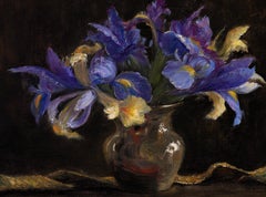 Irises, Oil, European Artist, Floral Painting, Florence Academy Croatia