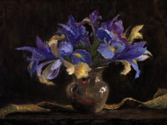 Irises, Oil, European Artist, Floral Painting, Florence Academy Croatia