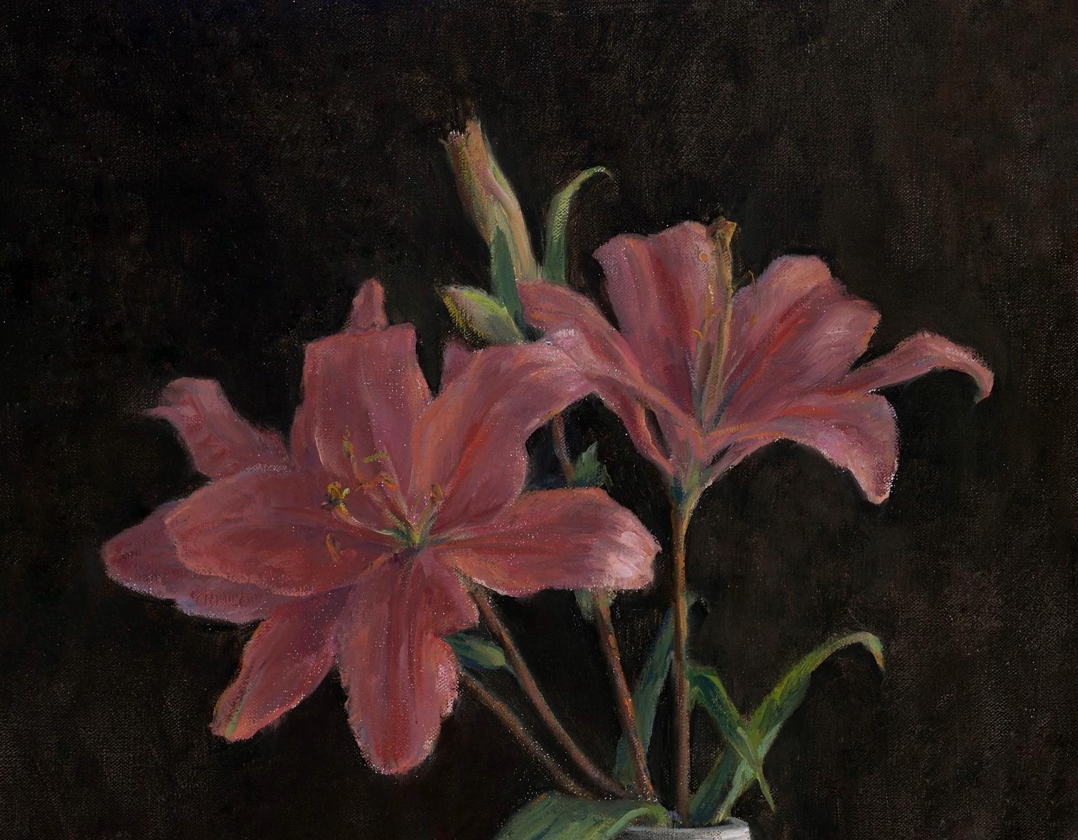 Pink Lilies 20 x 16 is an  Oil Painting by  European Artist/Croatian artist Tina Orsolic Dalessio who was classically trained.

Tina Orsolic Dalessio is a figurative and still-life painter born in Zagreb, Croatia.  She received her formal academic