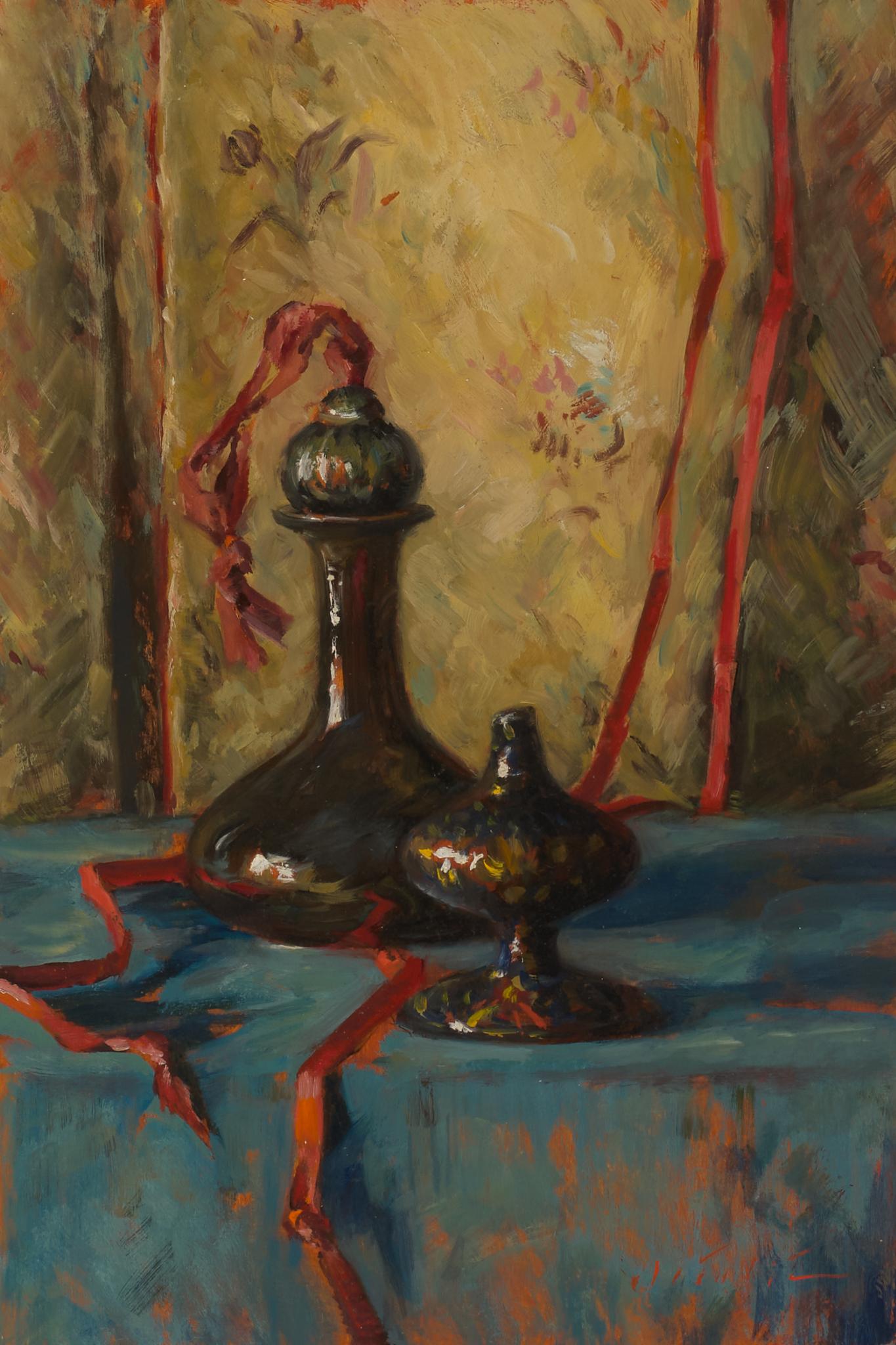 Still-Life Painting di Tina Orsolic Dalessio  - Riflessioni  12" x 8" Olio su pannello Natura morta   Luce e ombra Artista europeo