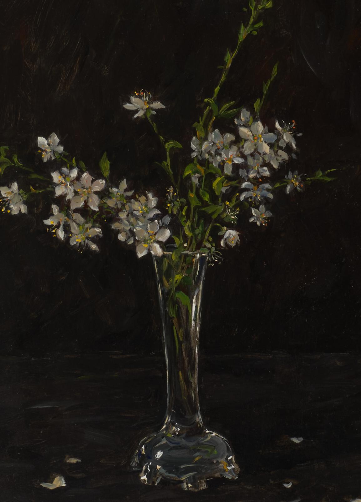 Schlehenblüten  Öl auf Platte  Blumenstillleben in einer Vase   14