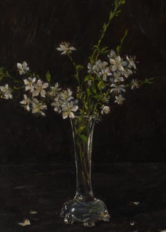 Sloe Blossoms Oil on Panel Floral Still-life in a vase 14" x 10"