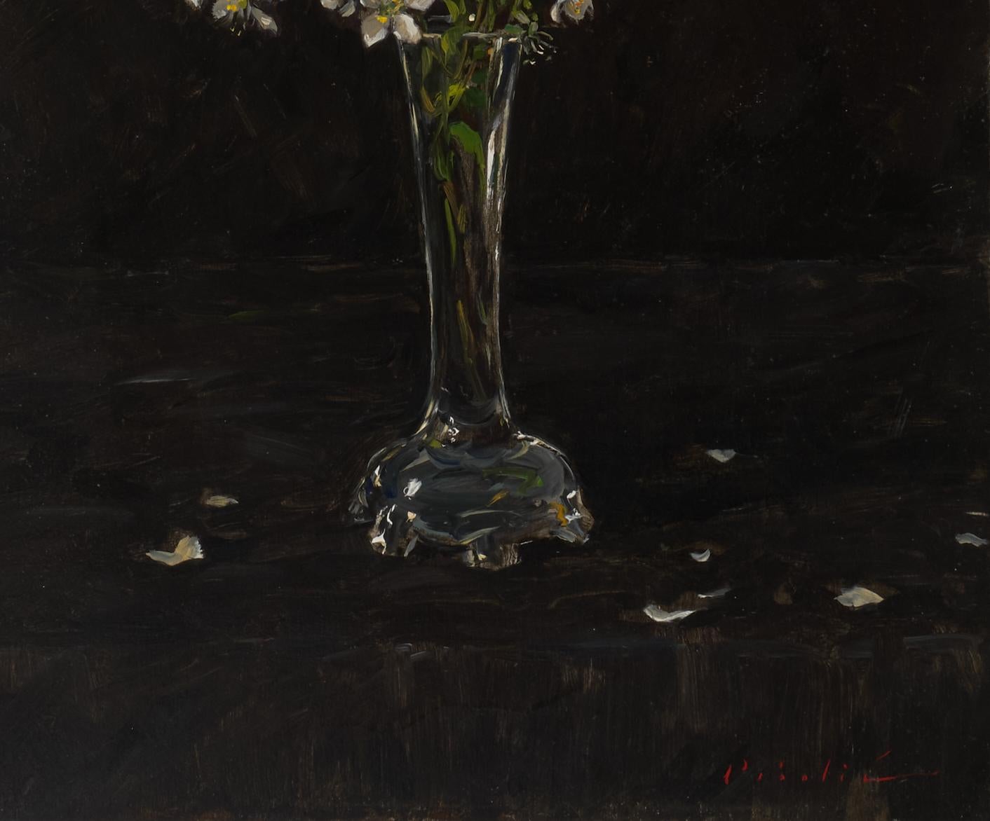 Schlehenblüten  Öl auf Platte  Blumenstillleben in einer Vase   14