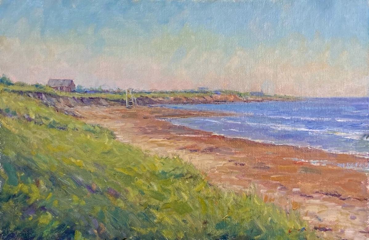 Tina Orsolic Dalessio Landscape Painting - "Afternoon on Ditch Plains" - Contemporary oil painting at Montauk Beach