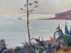 "Agave Blossom, Luz" - contemporary plein air oil painting, seaside flora plants
