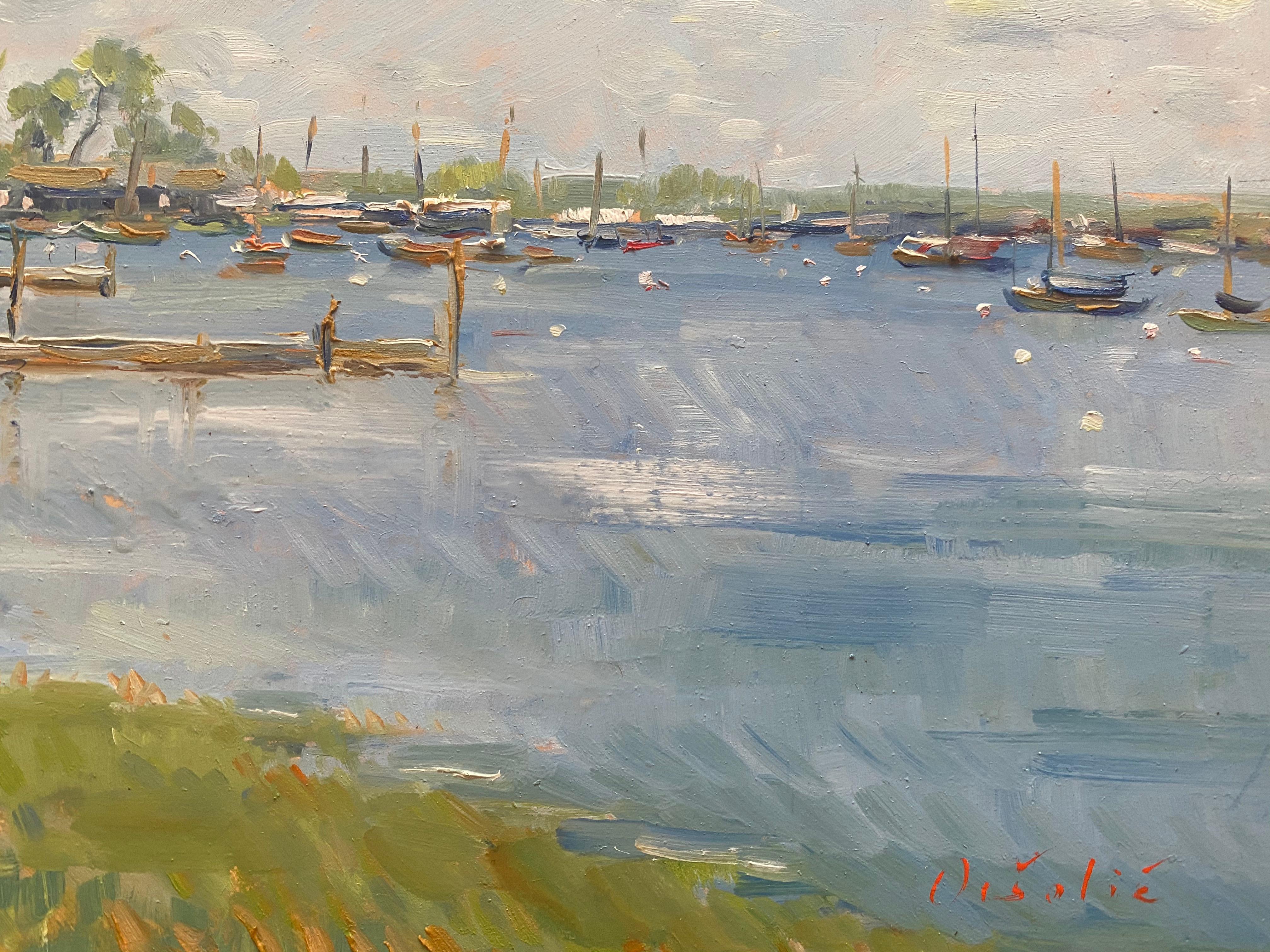 Chequit Point, Shelter Island - Gray Landscape Painting by Tina Orsolic Dalessio