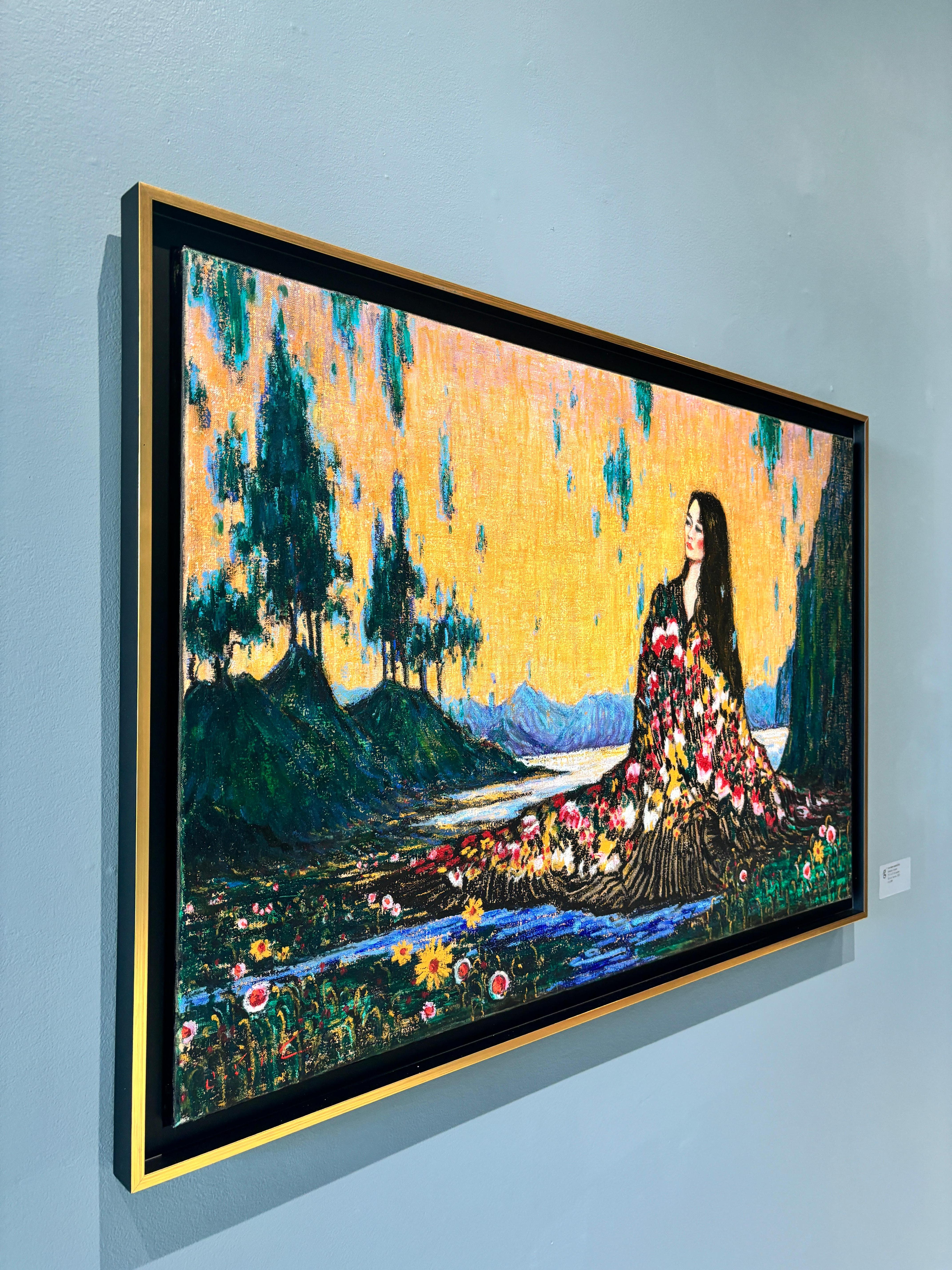 „Dawn“, Öl auf Leinwand, figuratives Gemälde, gesprenkelte See- und Berglandschaft (Realismus), Painting, von Tina Orsolic Dalessio