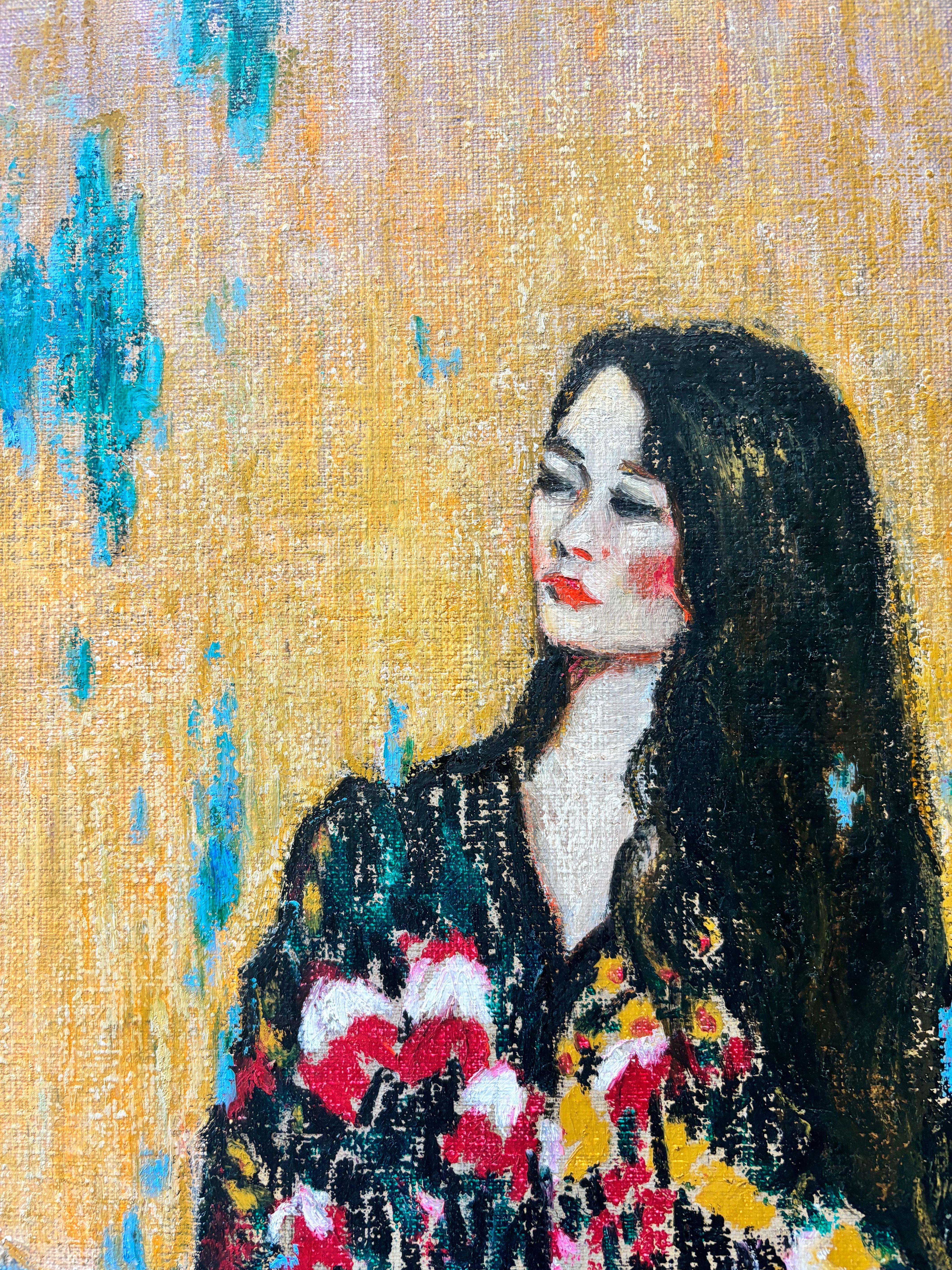 „Dawn“, Öl auf Leinwand, figuratives Gemälde, gesprenkelte See- und Berglandschaft im Angebot 2