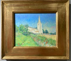 Ölgemälde „Eglise Saint-Jean Baptiste“, impressionistisch, plein air, Frankreich