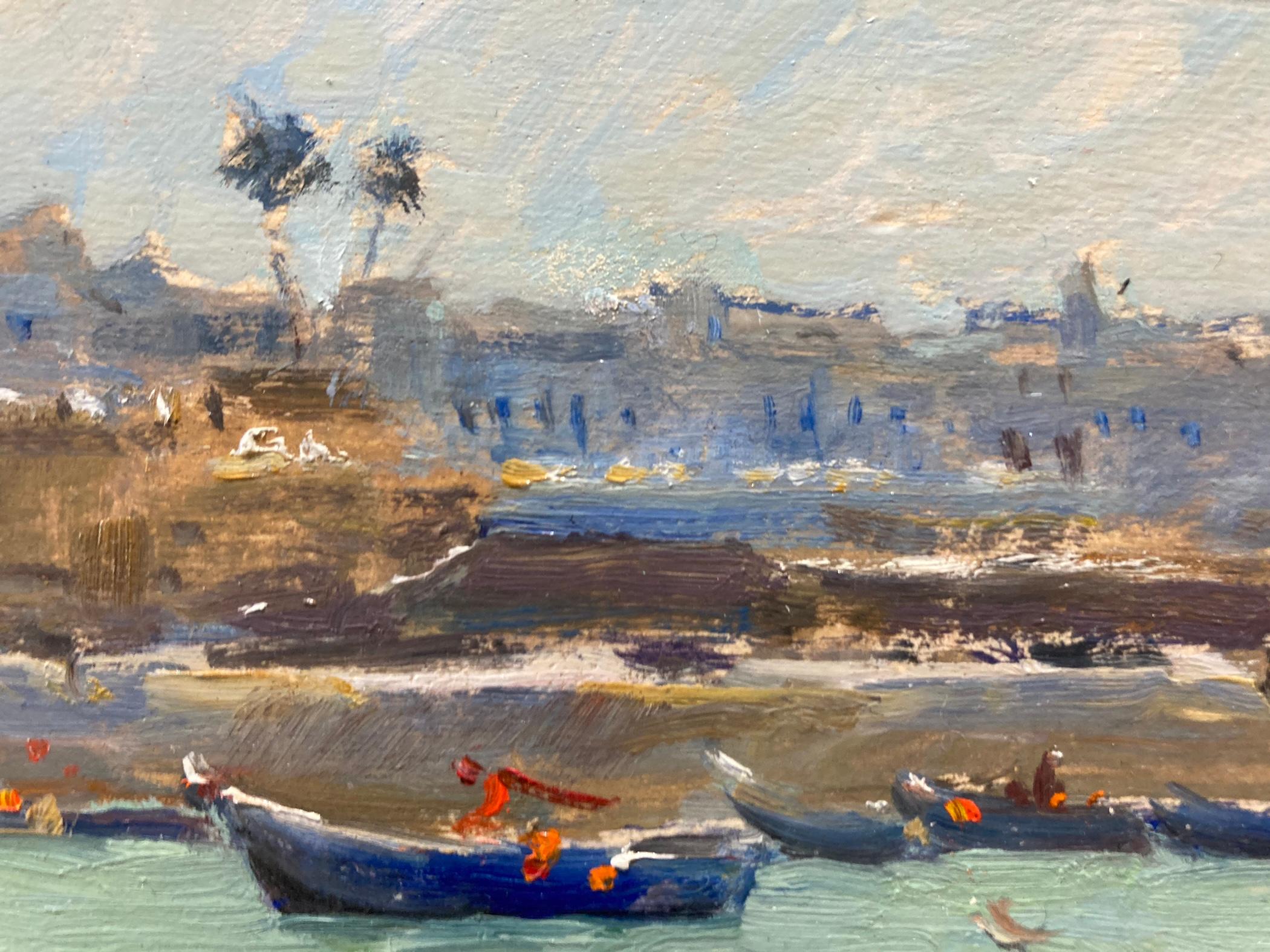 Dans le port d'Assilah - Gris Landscape Painting par Tina Orsolic Dalessio