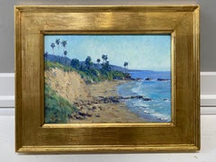 "Laguna Beach" oil painting of California coast shoreline palm trees, sand dunes