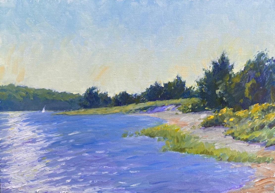 Tina Orsolic Dalessio Landscape Painting – "Last Light at Northwest Landing" - Zeitgenössische Pleinairmalerei East Hampton