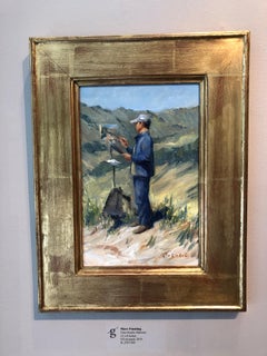 "Marc Painting" oil painting of M.Dalessio at work on his easel, by his wife