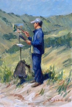 "Pintura de Marc" óleo de M.Dalessio trabajando en su caballete, por su esposa