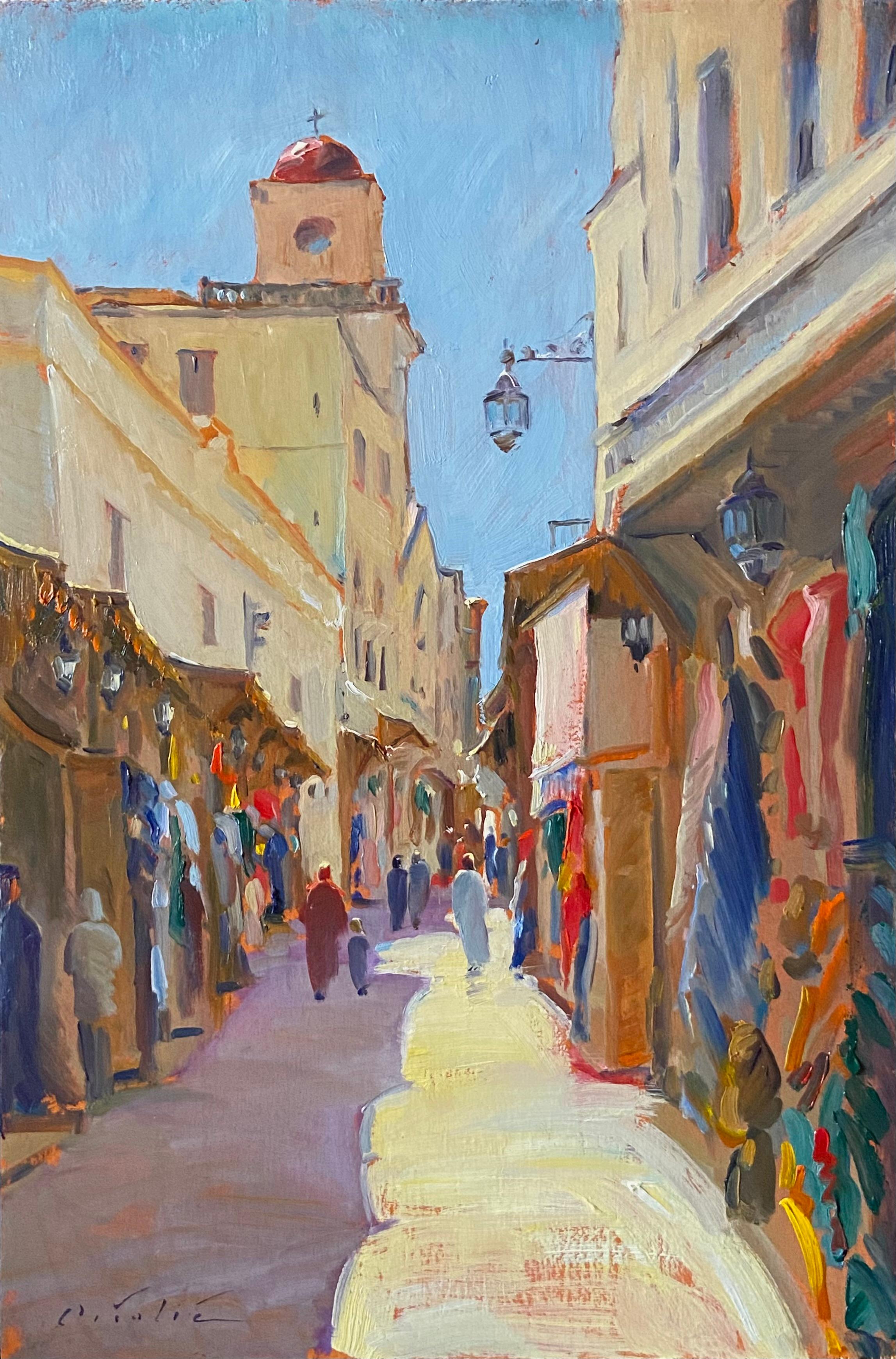 Tina Orsolic Dalessio Landscape Painting - Market Stalls in the Medina, Tangier