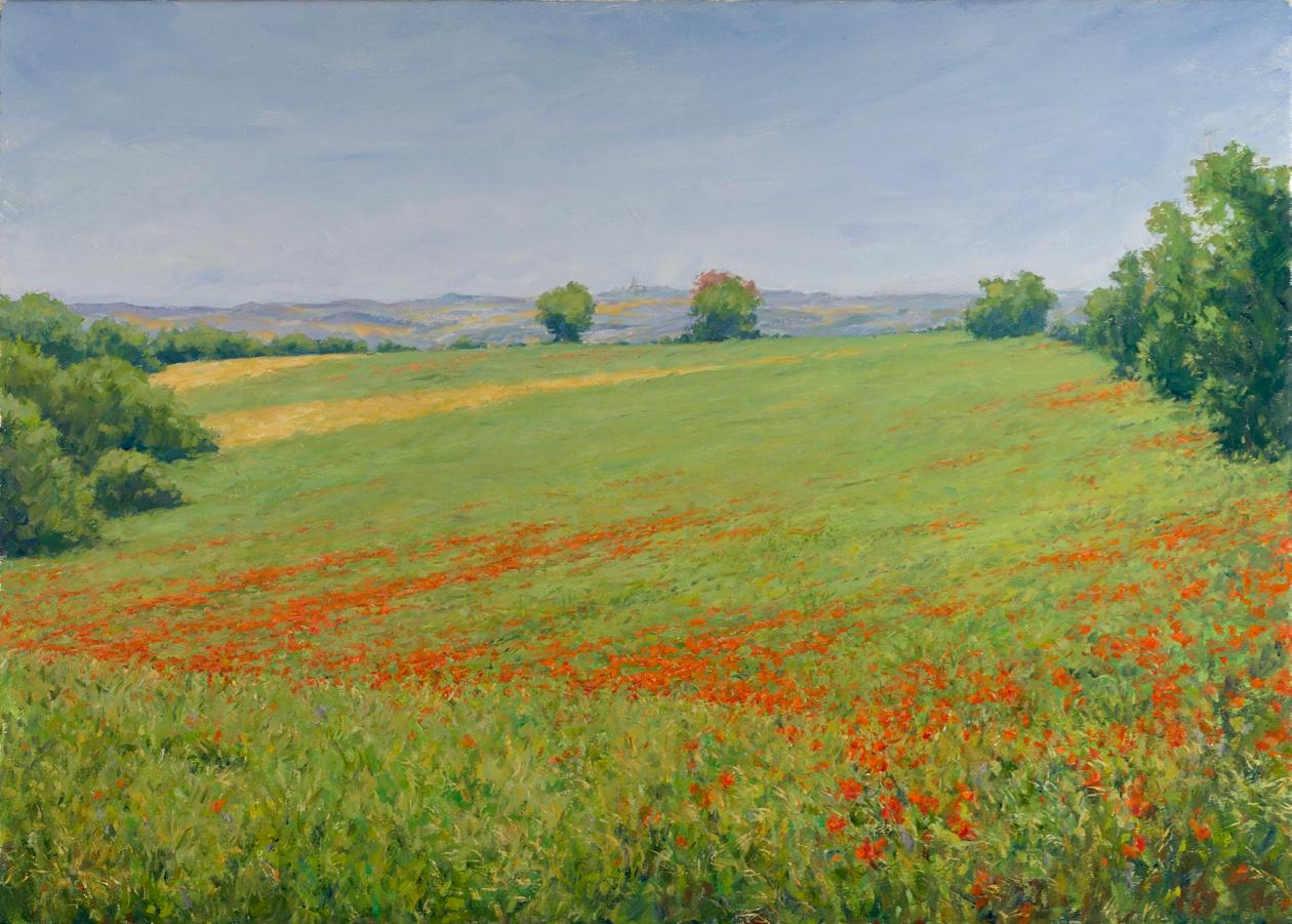"Poppies, Jegun" Contemporary Impressionist painting en plein air in France