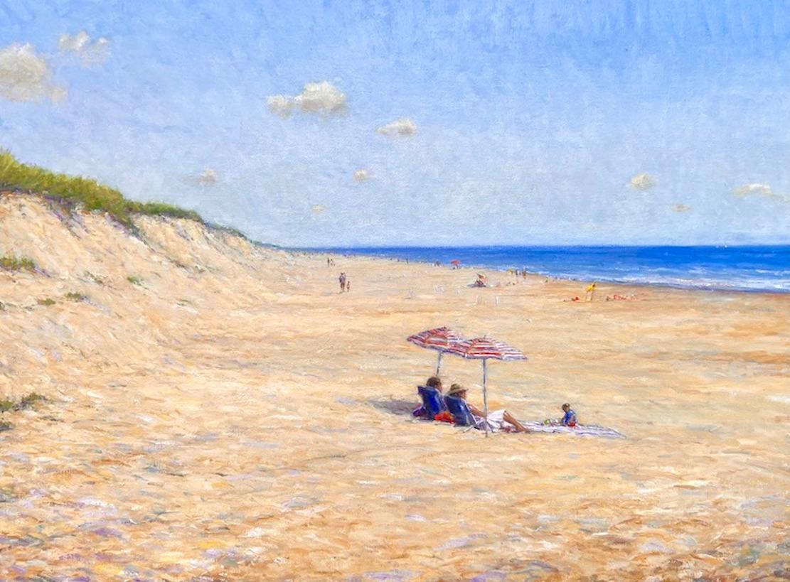 Tina Orsolic Dalessio Figurative Painting - "Quiet Day on the Beach - Montauk" ; Oil painting by contemporary impressionist