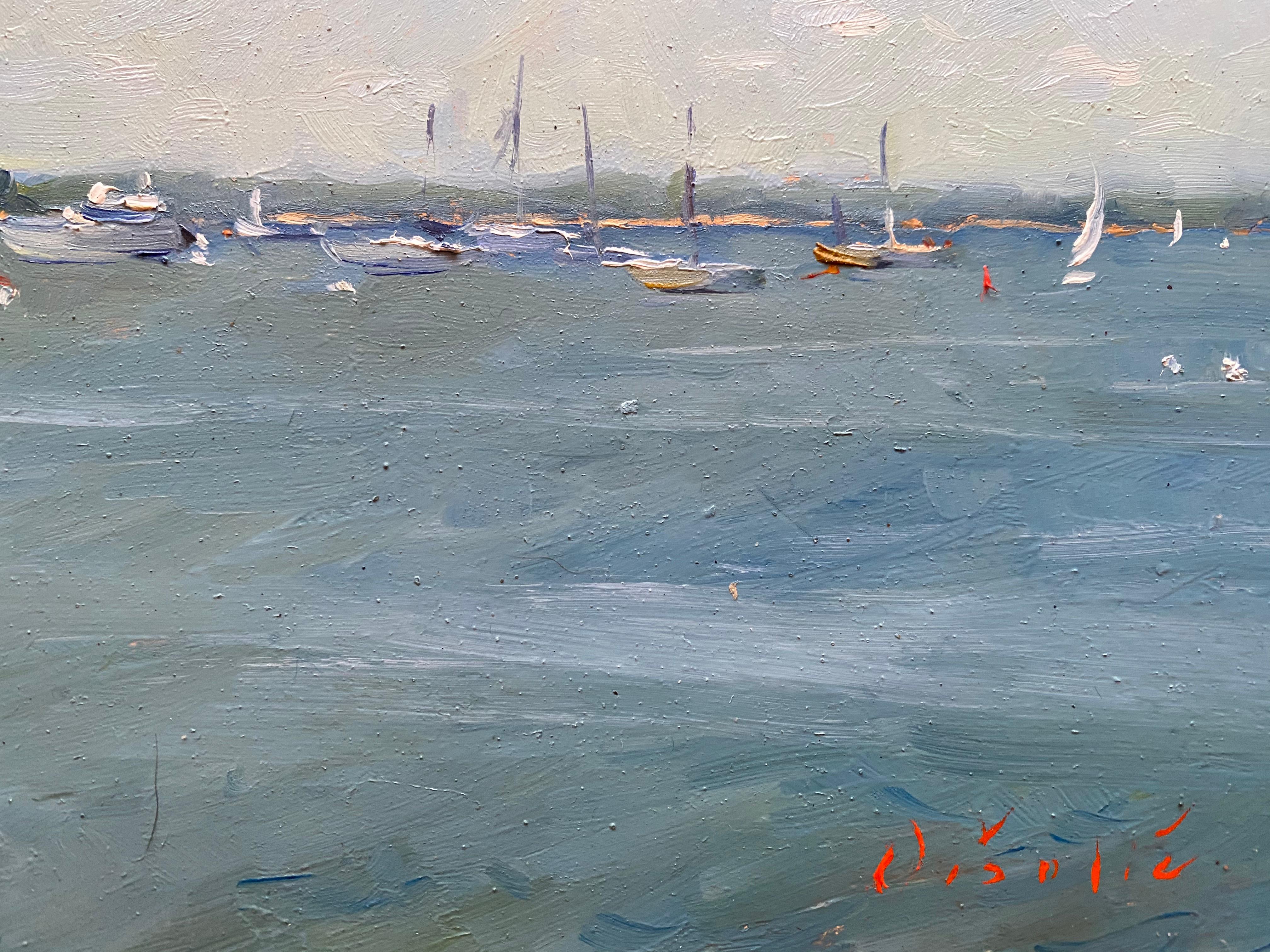 Sag Harbor Bay - Blue Figurative Painting by Tina Orsolic Dalessio