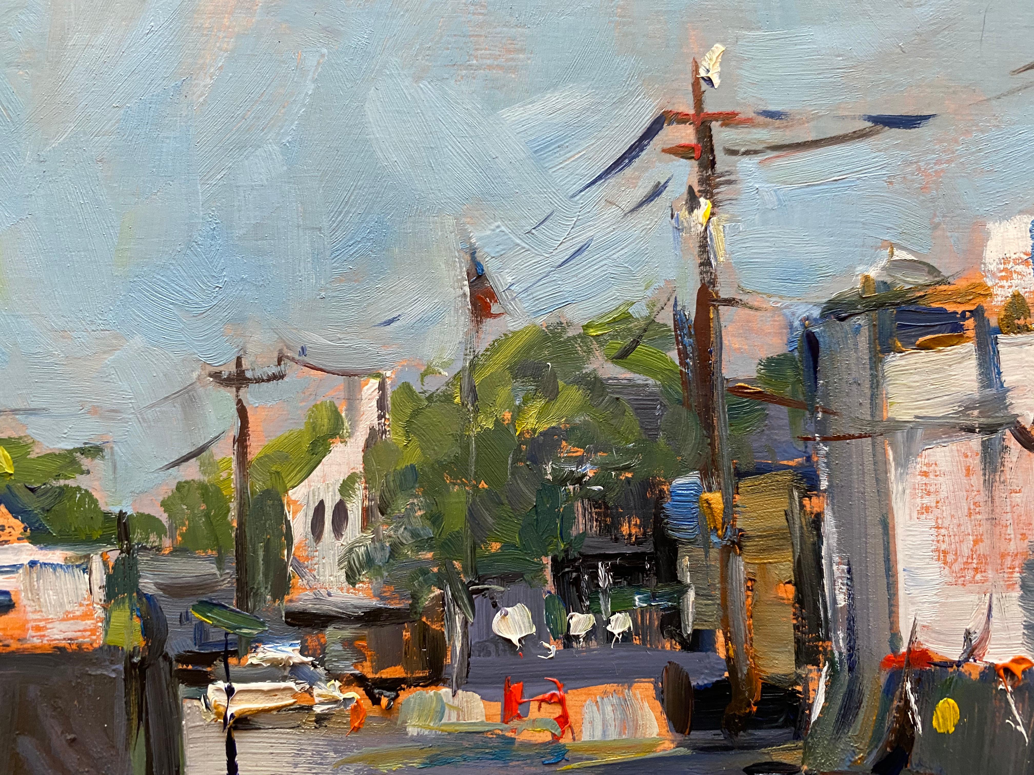 Sag Harbor Cinema Under Construction - Realist Painting by Tina Orsolic Dalessio