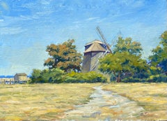 "Molino de viento de Sag Harbor" - pintura al óleo contemporánea del histórico molino de viento de los Hamptons