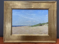 "Mattina d'estate a Indian Wells Beach" - scena di spiaggia contemporanea a olio con figure