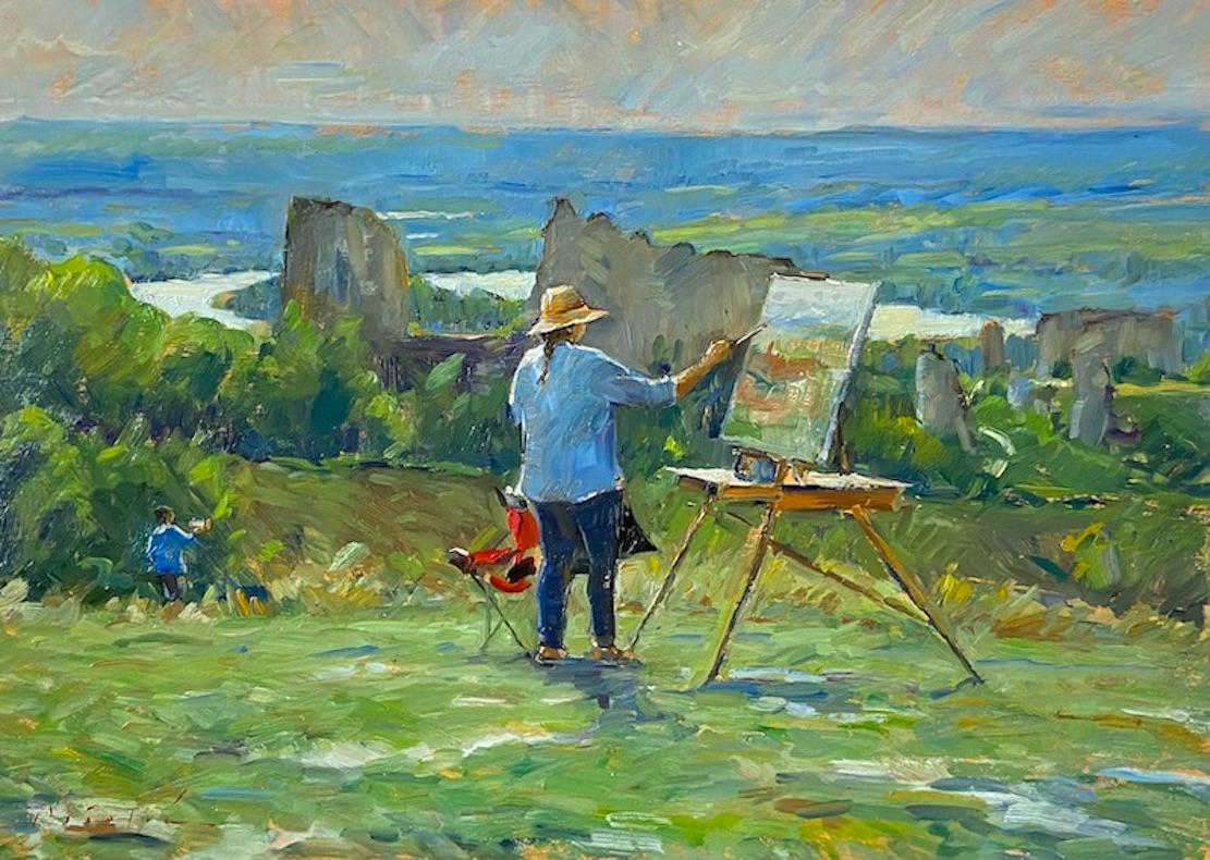 Tina Orsolic Dalessio Figurative Painting - "The Painter Painting, Painted" - Plein air painting of a plein air painter, oil