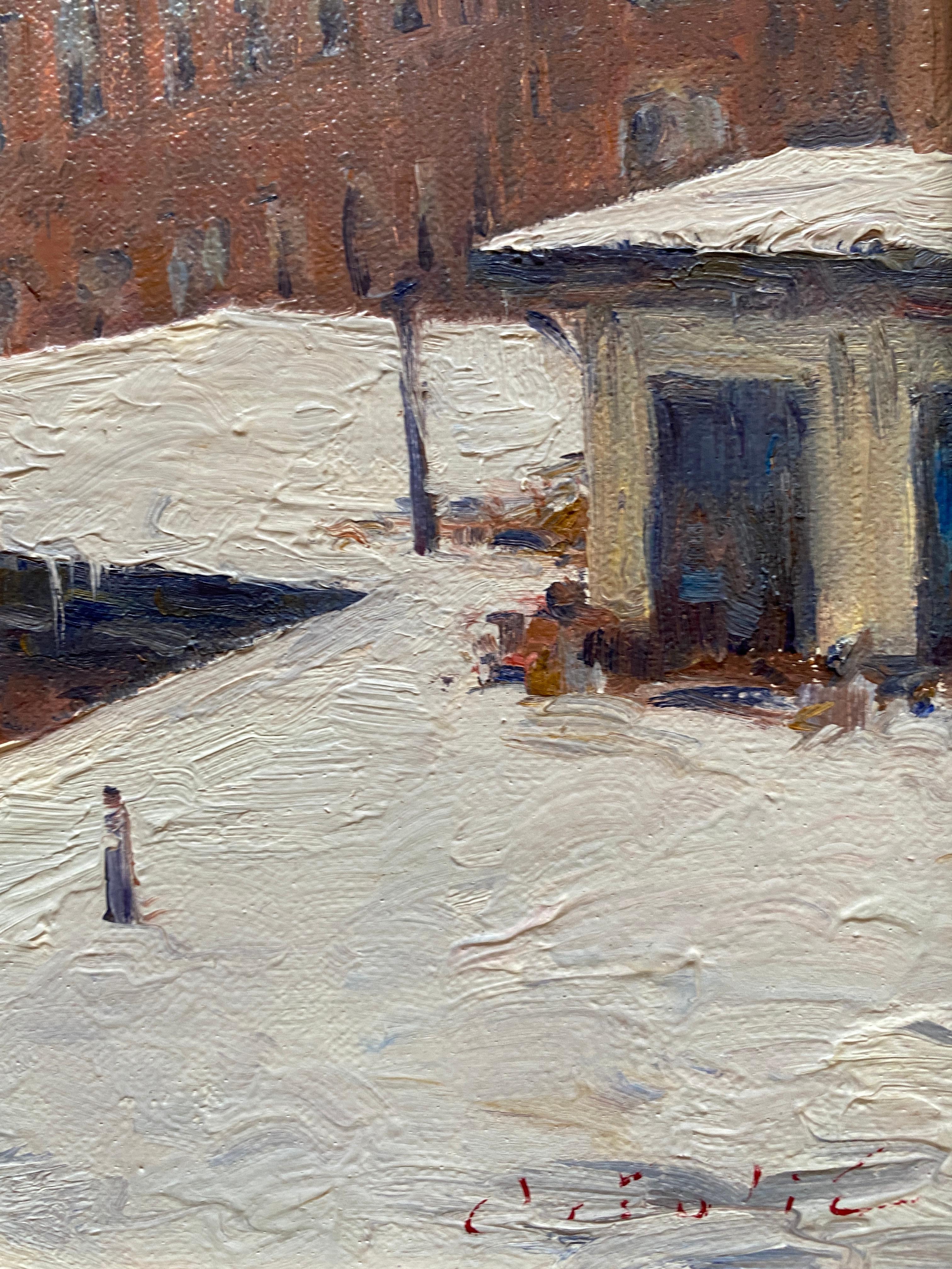 Waltham Mills Rooftops in the Snow - Impressionist Painting by Tina Orsolic Dalessio