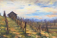 "A Winter Vineyard, Zagorje" Peinture à l'huile contemporaine Plein air, Croatie du Nord