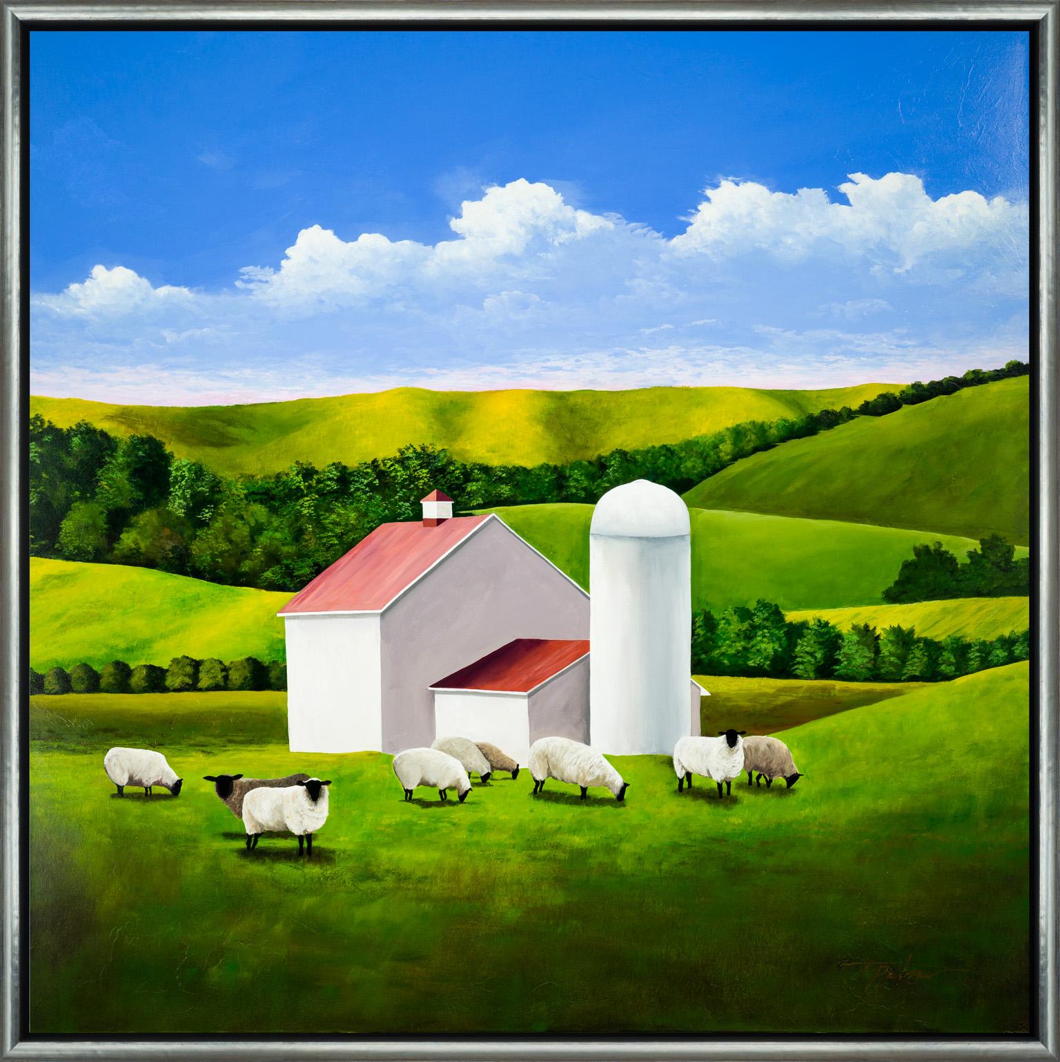 Tina Palmer Landscape Painting - Sheep in the Pasture