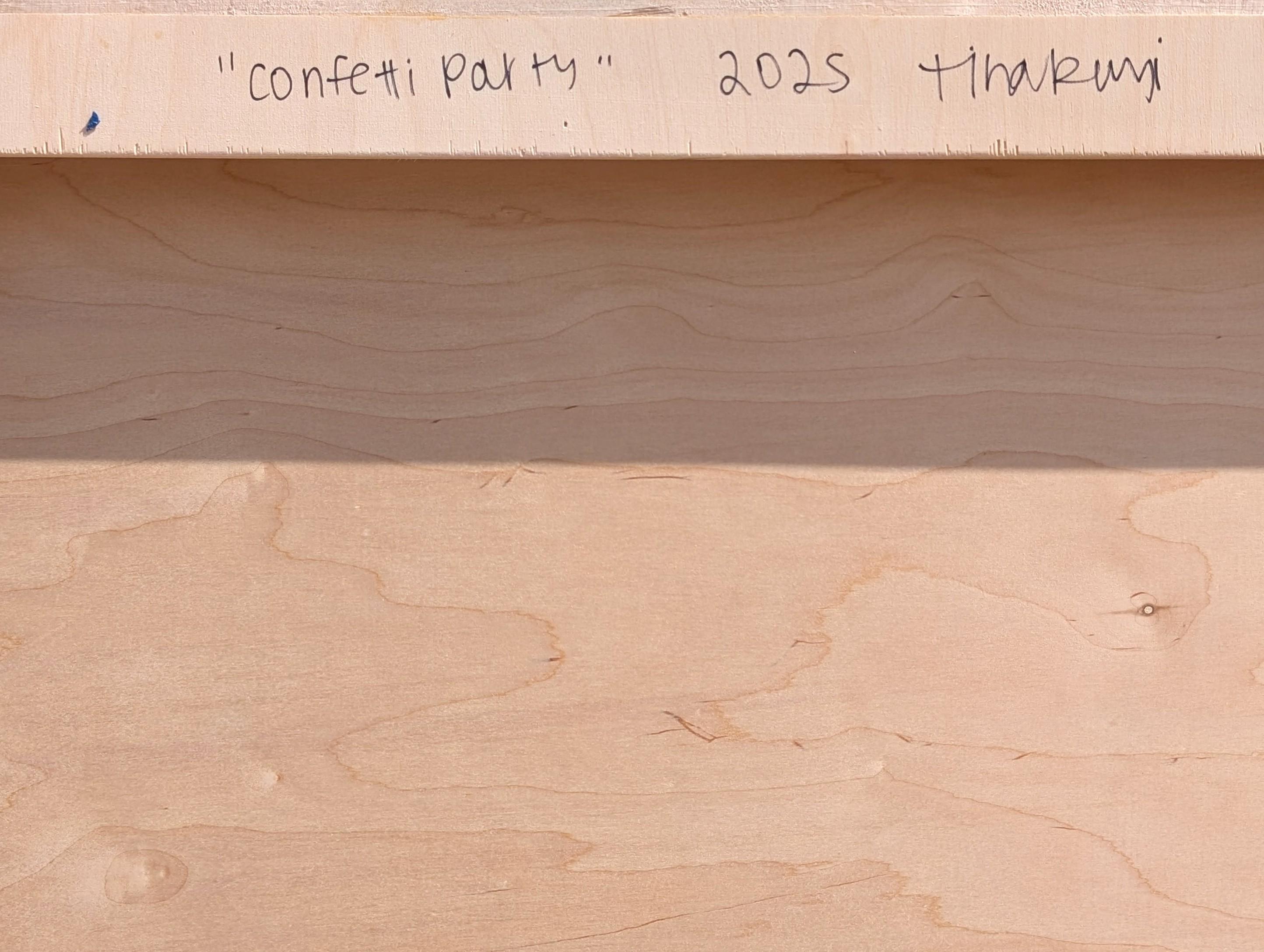 “Confetti Party” Contemporary Colorful Geometric Red & Yellow Shape Painting For Sale 7