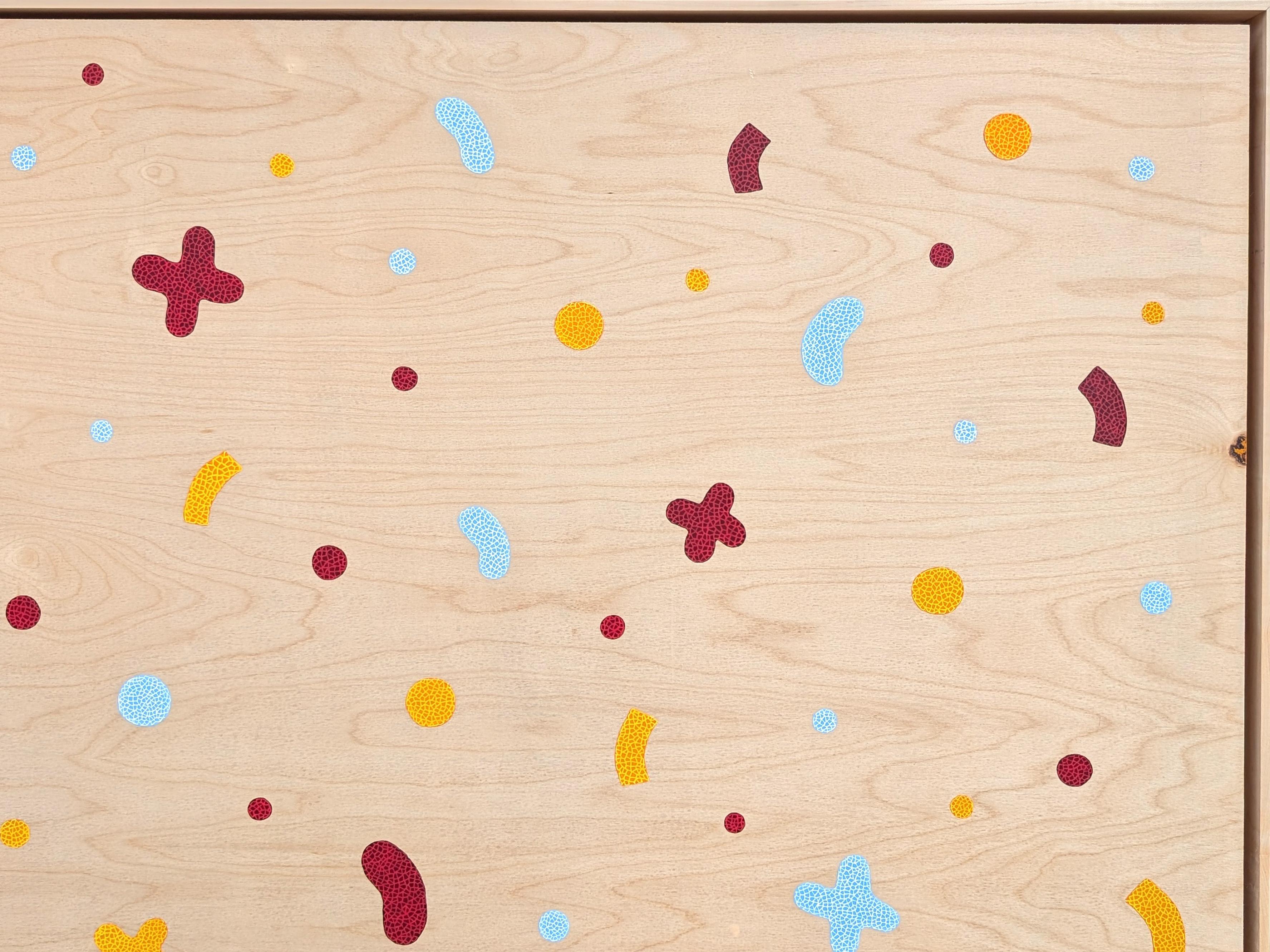 “Confetti Party” Contemporary Colorful Geometric Red & Yellow Shape Painting For Sale 1