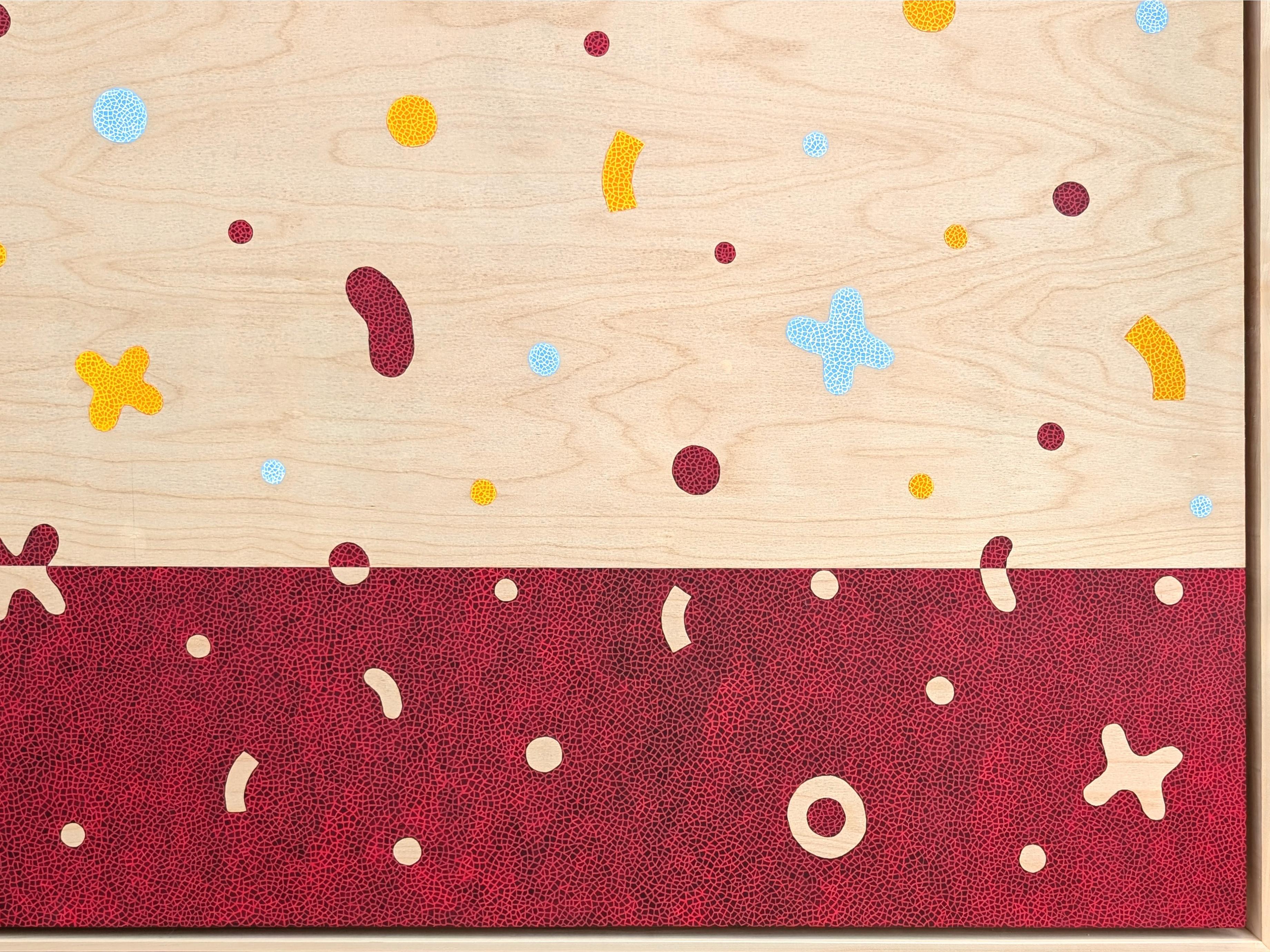 “Confetti Party” Contemporary Colorful Geometric Red & Yellow Shape Painting For Sale 2