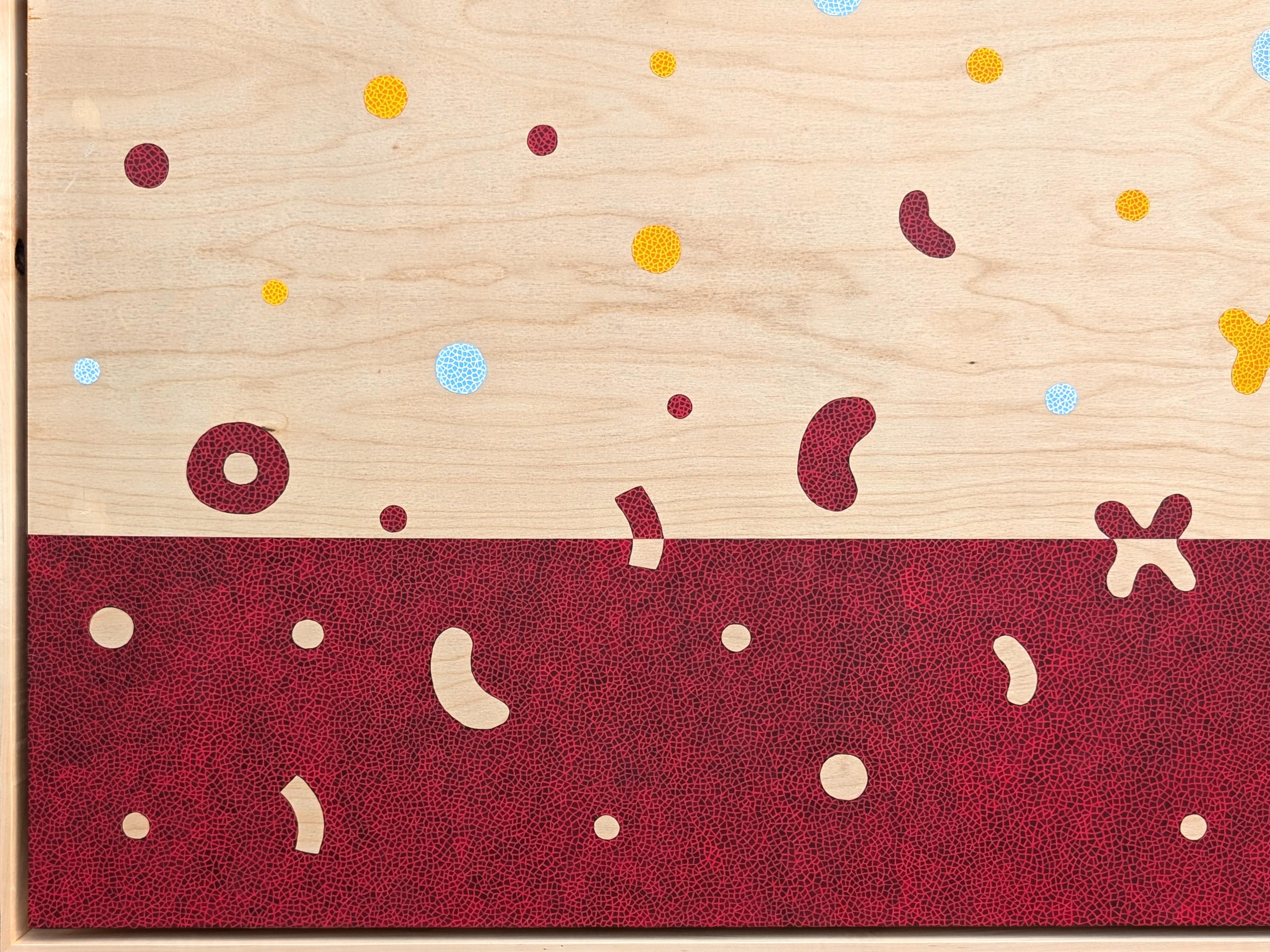 “Confetti Party” Contemporary Colorful Geometric Red & Yellow Shape Painting For Sale 3